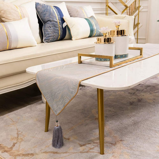 Avigers 12 x 108 Inch Decorative Luxury Abstract Striped Silver Gray Table Runners with Tassels for Home Living Room Bedroom Art Decor Wedding