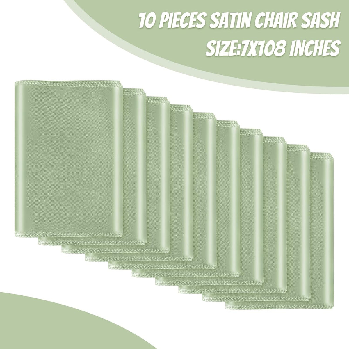 10 PCS Sage Green Satin Chair Sashes Bows Universal Chair Ribbon Ties Back Sash for Wedding Party Reception Events Banquets Hotel Event Chair Cover Decoration (7x108 inch)