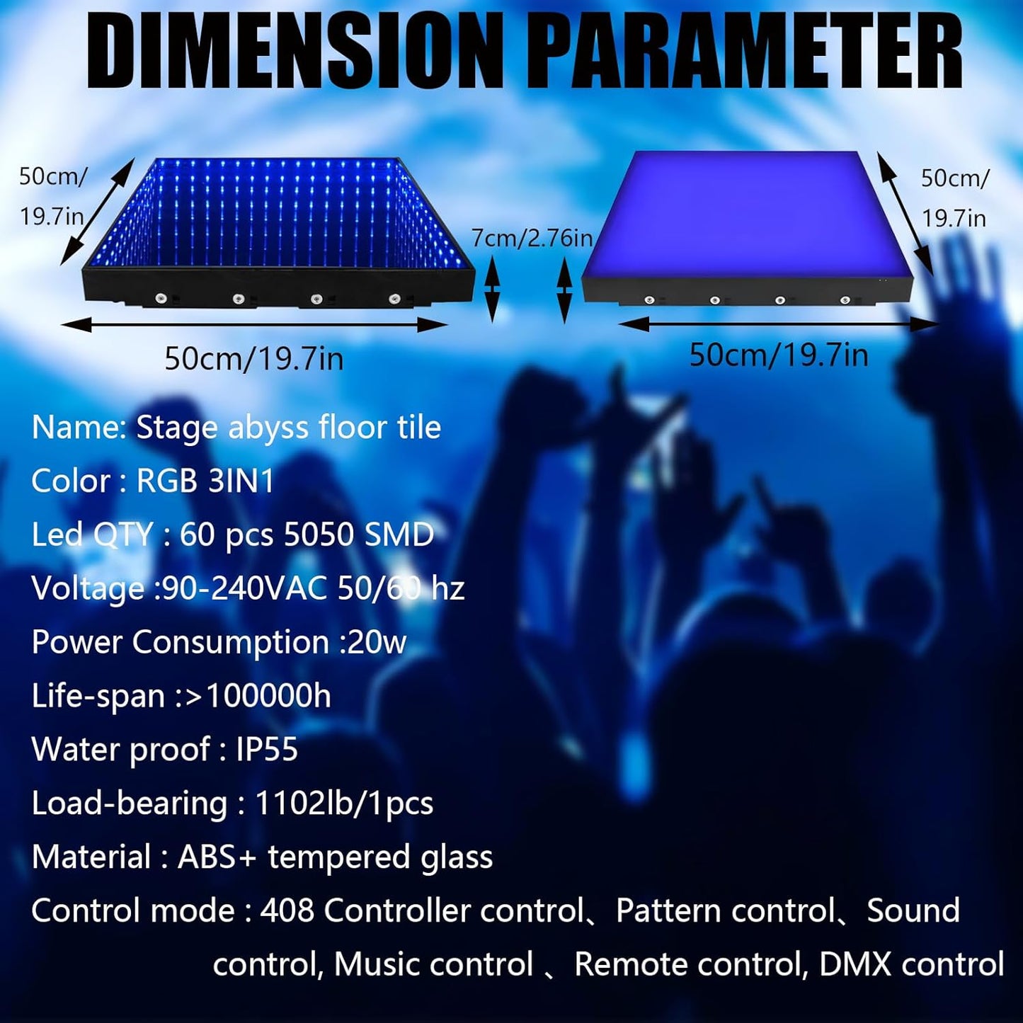 Dance Floor Stage Lights Tempered Glass Infinity Mirror Panel 3D Effect Led Dance Floor for Wedding Party Customizable (3D+RGB-Magnetic, 36PCS(9.8FTX9.8FT))