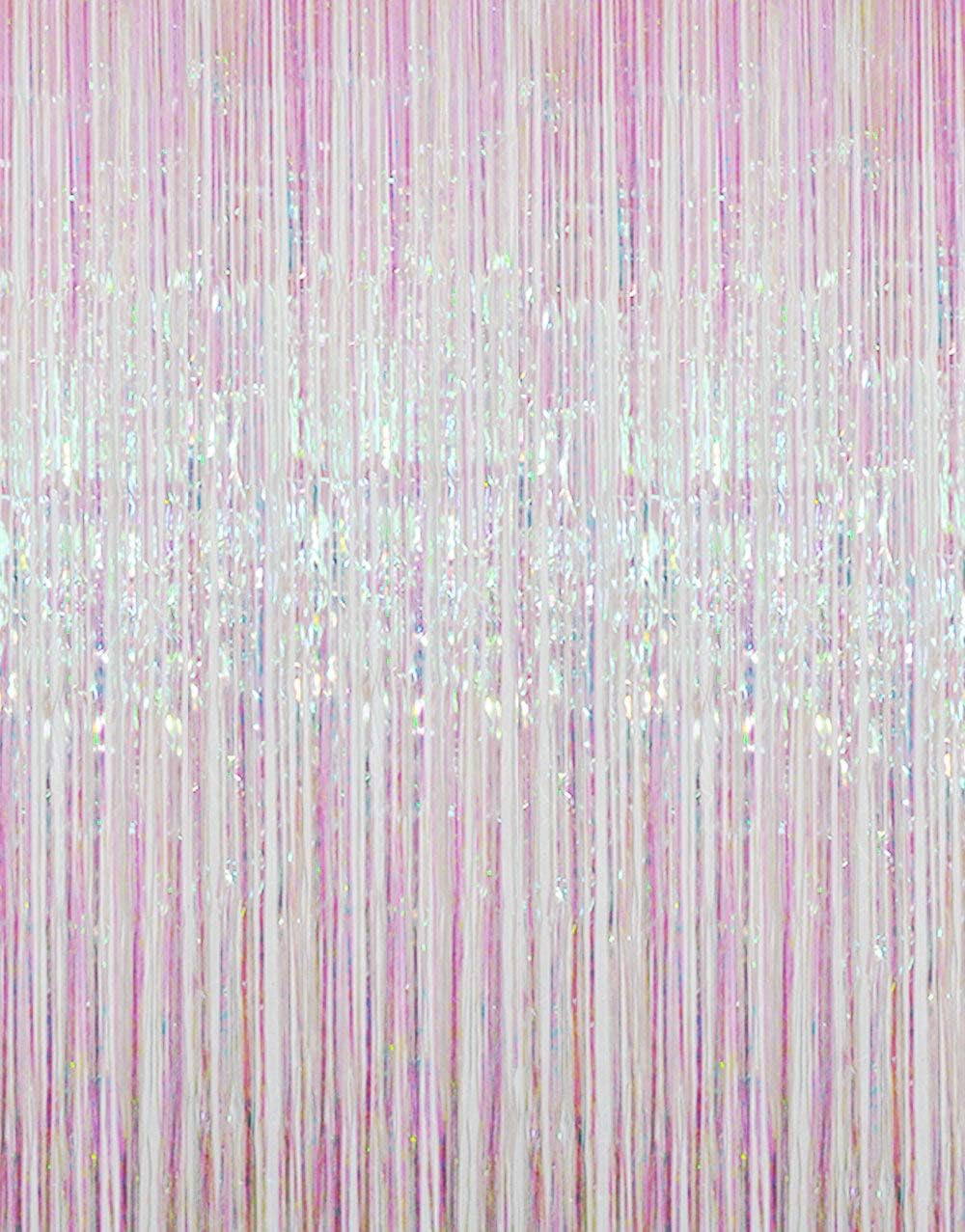 GOER 3.2 ft x 9.8 ft Metallic Tinsel Foil Fringe Curtains Party Photo Backdrop Party Streamers for Birthday,Graduation,New Year Eve Decorations Wedding Decor (4 Packs,Iridescent)
