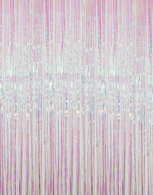 GOER 3.2 ft x 9.8 ft Metallic Tinsel Foil Fringe Curtains Party Photo Backdrop Party Streamers for Birthday,Graduation,New Year Eve Decorations Wedding Decor (Iridescent,5 pcs)
