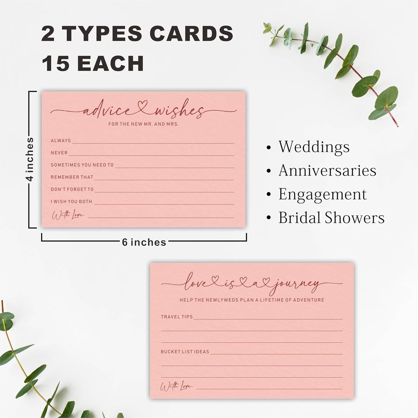 Wedding Advice Cards -Pack Of 30 Wishes For The New Mr & Mrs Wedding,Love Is A Journey Cards - Bride and Groom Newlyweds Bridal Shower Party Decoration,Games(Pink) - A04