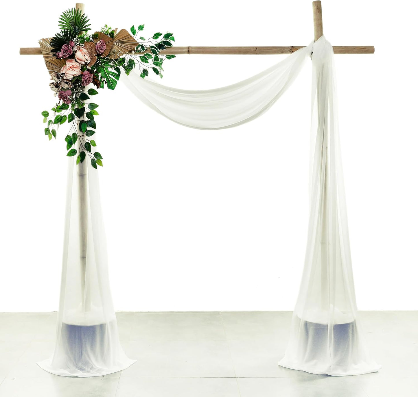 VDS Pack of 2 Panel (30 Inch X 30 Feet) Wedding Arch Draping Fabric Sheer Chiffon Fabric Drapery for Wedding Ceremony Reception Swag Backdrop Canopy Chuppah ARBO Altars Decoration (Ivory)