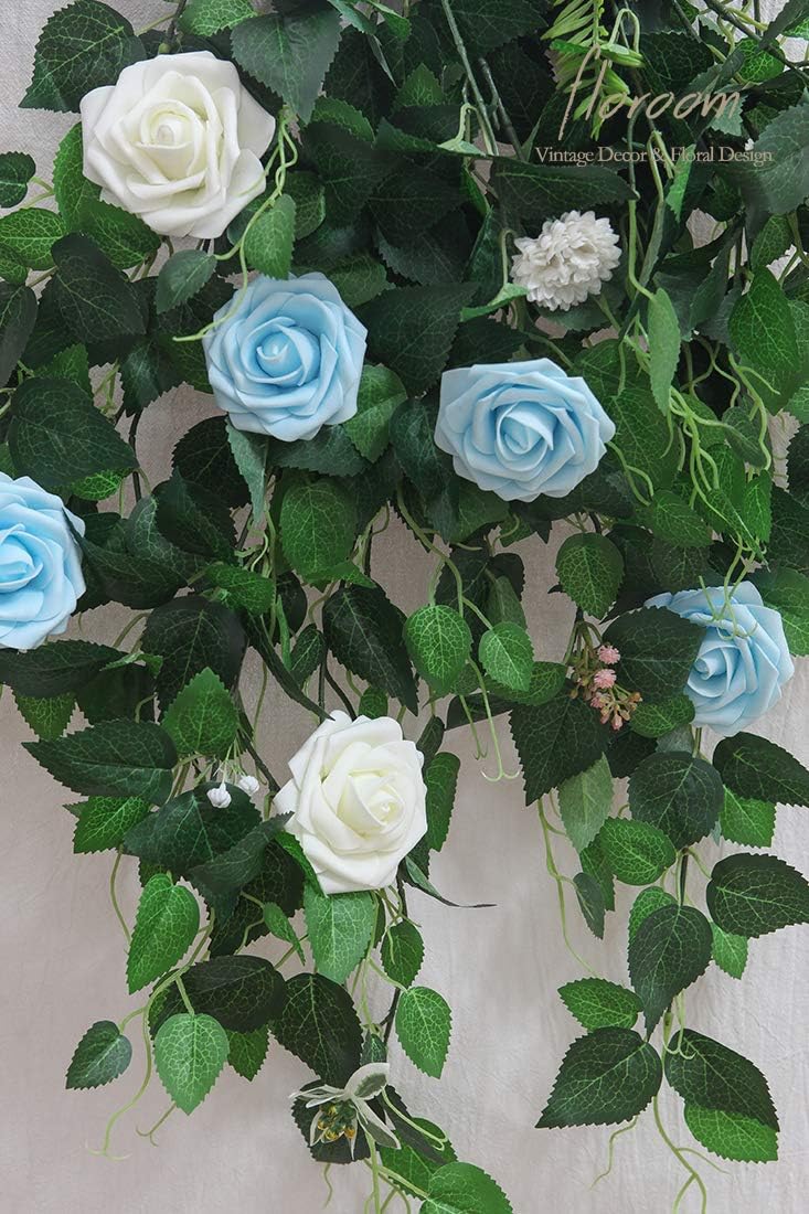 Floroom Artificial Flowers 25pcs Real Looking Aqua Blue Foam Fake Roses with Stems for DIY Wedding Bouquets Baby Shower Centerpieces Floral Arrangements Party Tables Home Decorations
