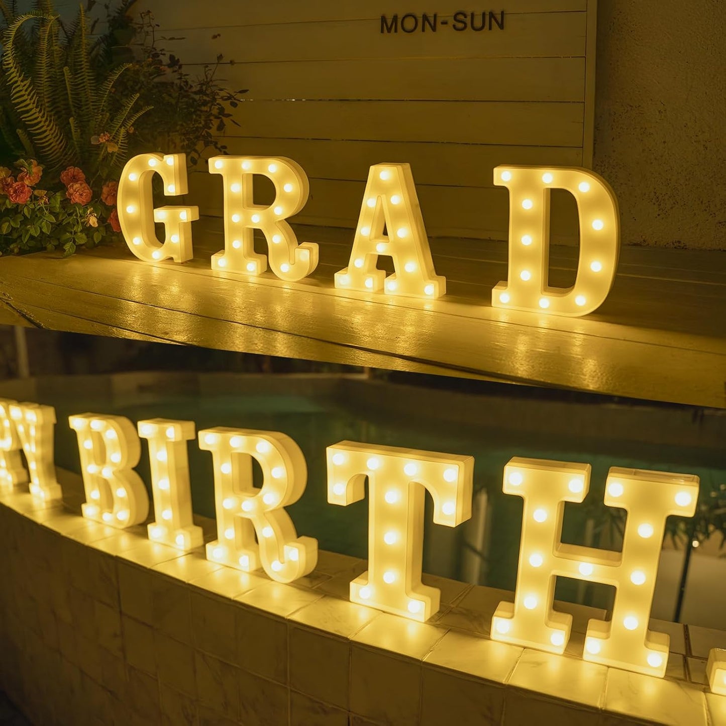 Foaky Rechargeable LED Letter Lights Sign Marquee Light Up Letters Sign for Night Light Wedding/Birthday Party Christmas Lamp Home Bar Decoration (C)