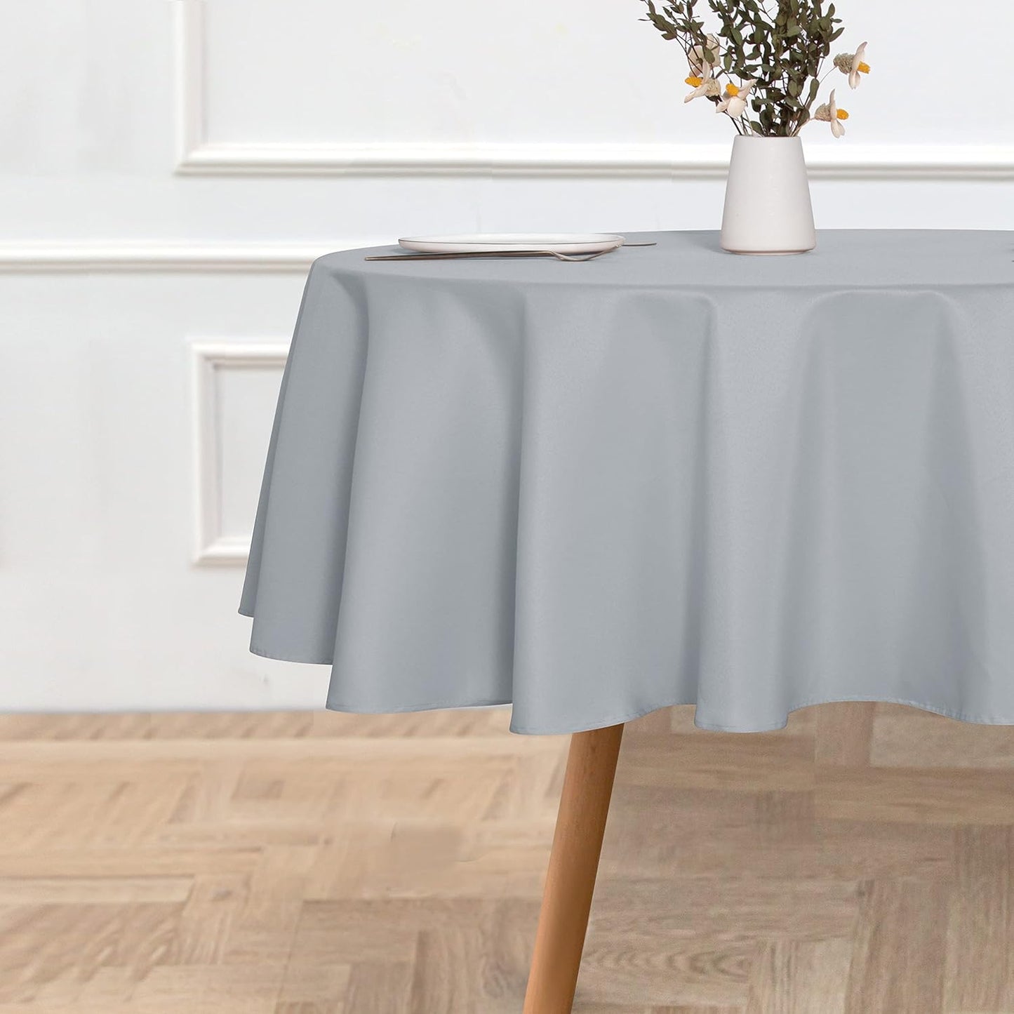 sancua Round Tablecloth - 60 Inch - Water Resistant Spill Proof Washable Polyester Table Cloth Decorative Fabric Table Cover for Dining Tables, Buffet Parties and Camping, Silver Grey