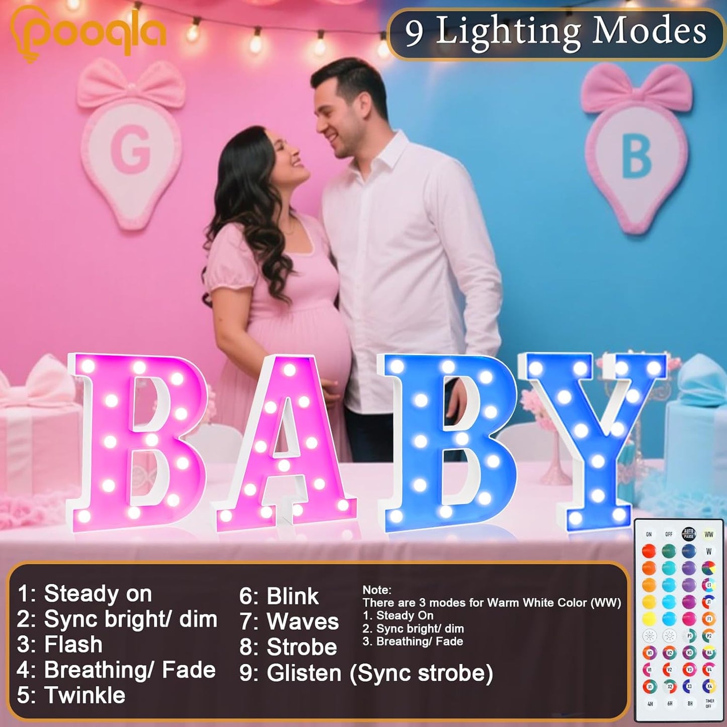 Pooqla Colorful Light Up Letters with Remote, Upgraded 35 Colors LED Marquee Letters, RGB Lighted Letter for Girls Teenager Gift, Birthday, Party, Wedding, Night Light, Room, Bedroom Decor, Letter K