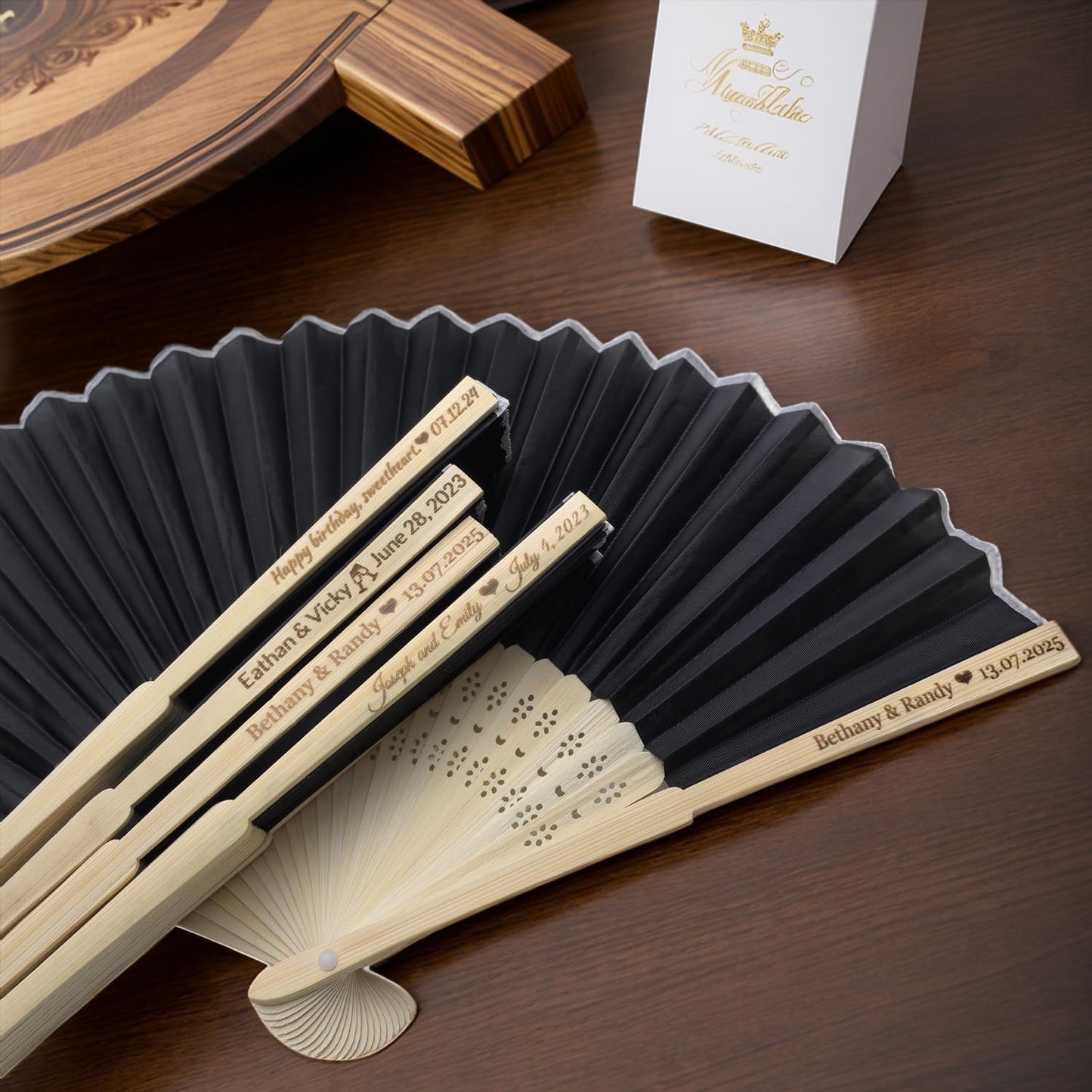 3Pcs Personalized Silk Fans Folding Hand Fan, Custom Wedding Bridal Party Favors, Summer Wedding Bride, Wedding Gift, Thank You Gift (Black)