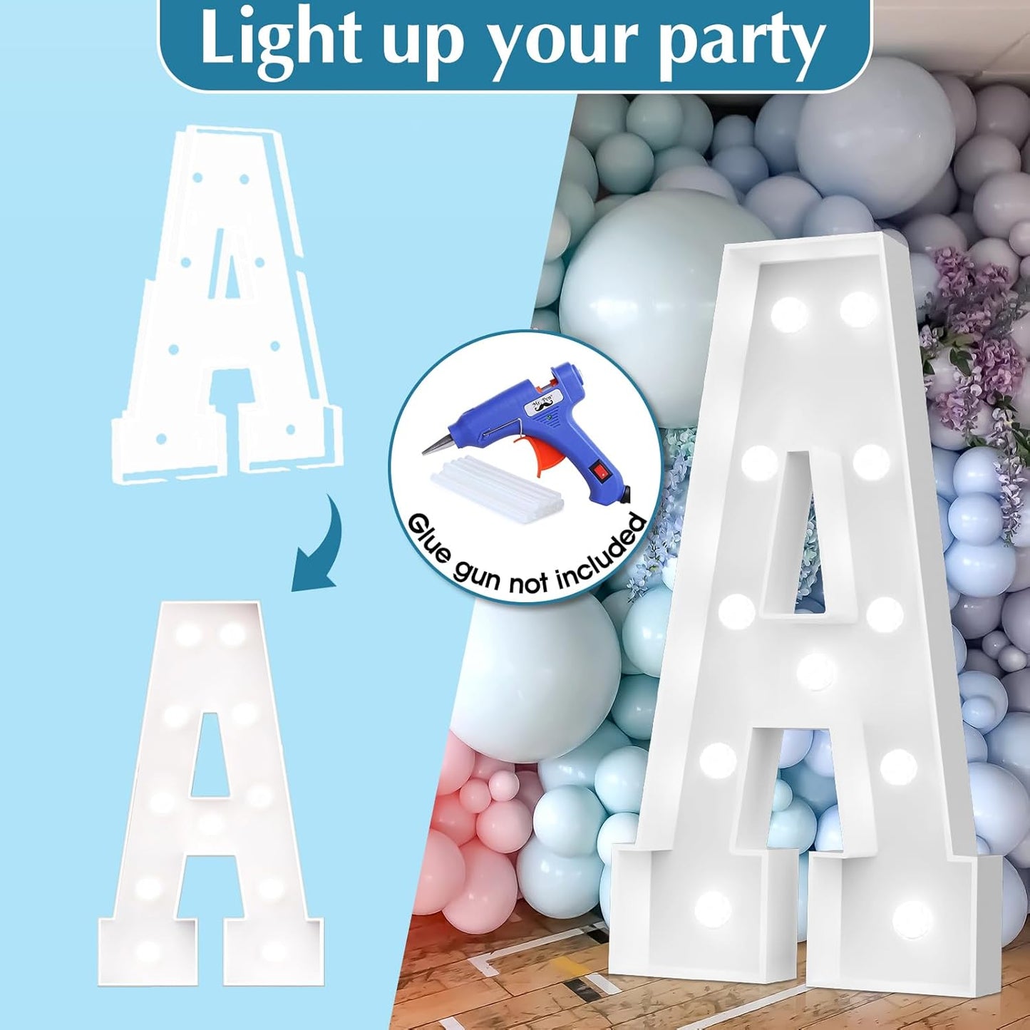Ledido 4FT Marquee Light Up Letters, Cool White Light Up Letters Large Marquee Letter for Party Decorations, Mosaic Letter U for Balloons, Wedding Birthday Graduation Decor