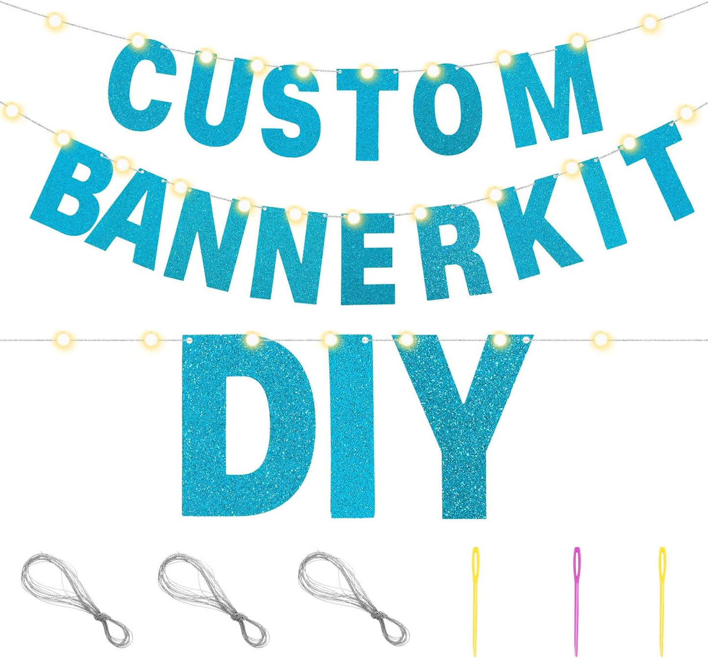 TaoBary 112 Pcs DIY Letter Custom Banner Glitter Customizable Banner Kit Including 107 Letters and Numbers 3 Rope for Valentine Birthday Party(Baby Blue)