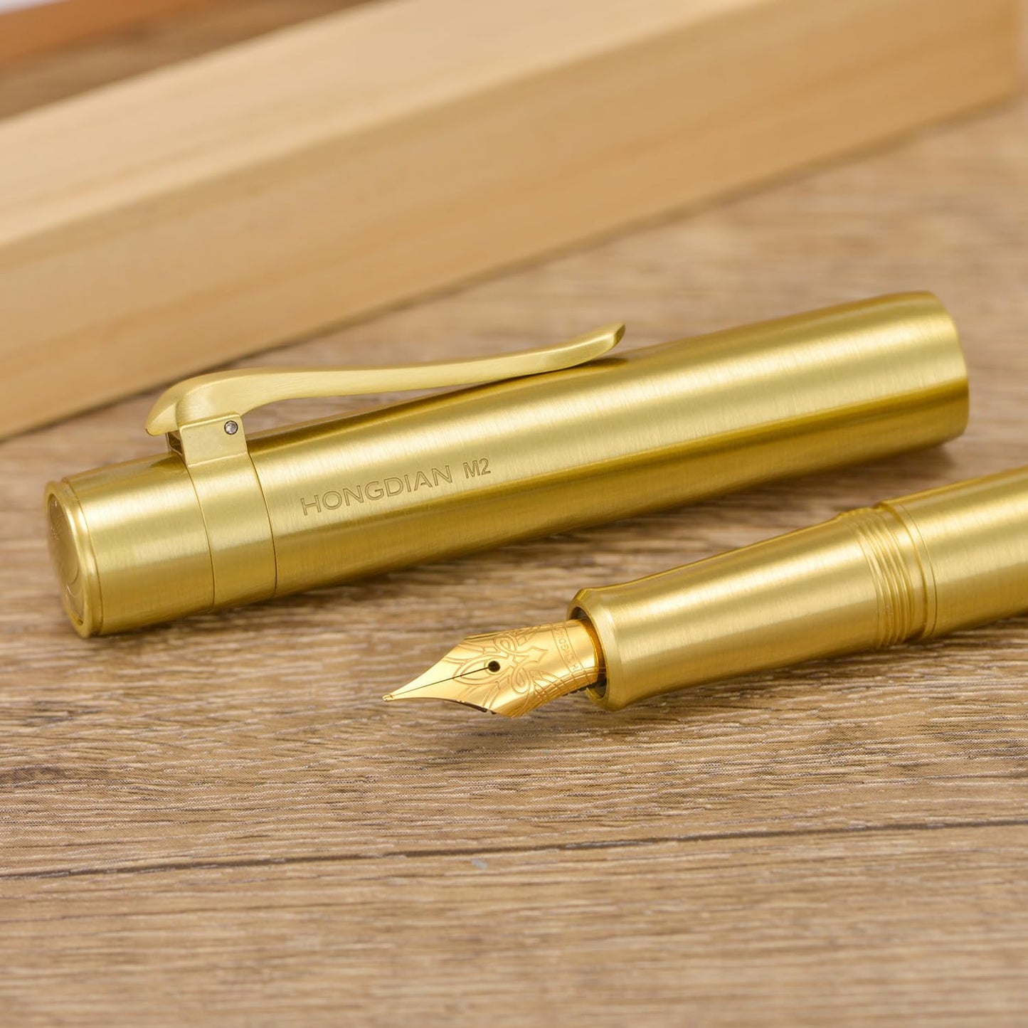 Hongdian M2 Black Forest Mini Fountain Pen, Medium Soft Golden Nib & Sleek Shape Brass Short Pocket Travel Pen (Glossy Brass)