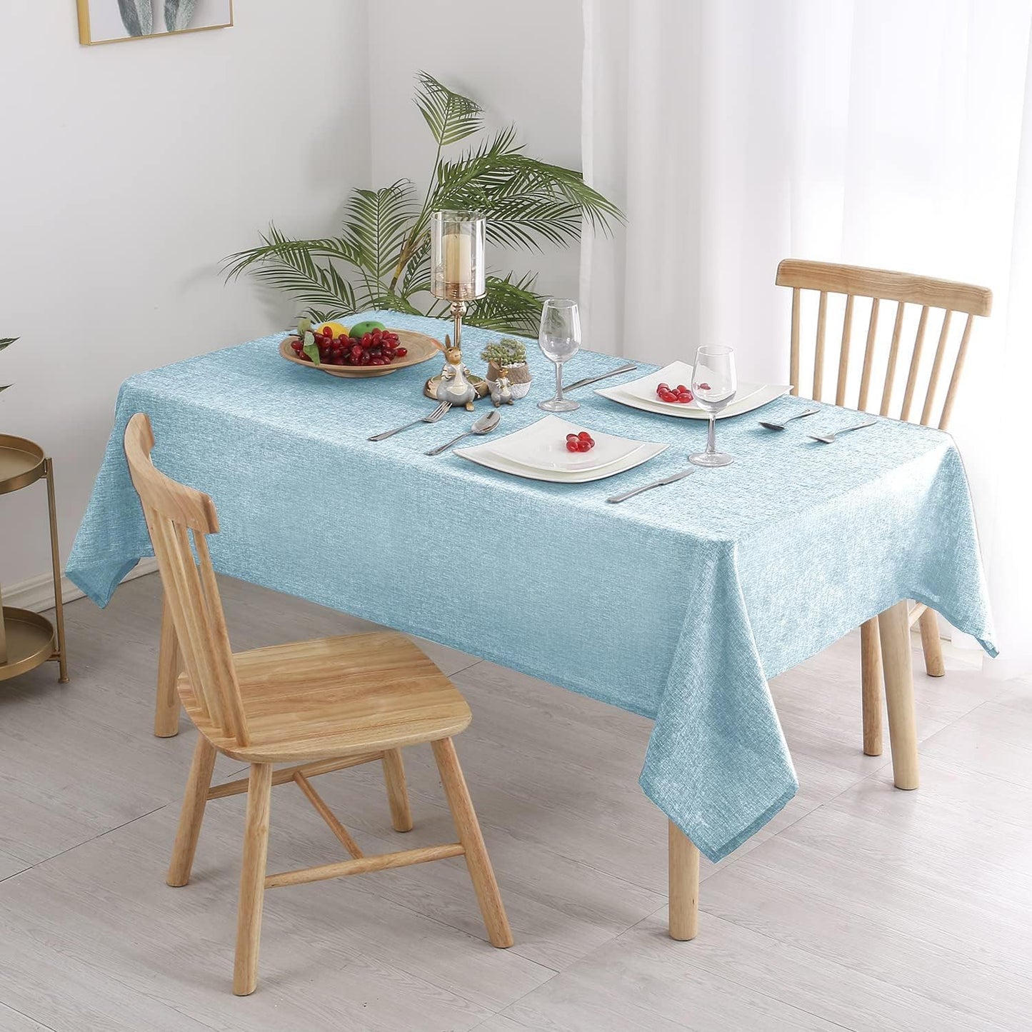 Hiasan Faux Linen Rectangle Tablecloth - Wrinkle and Stain Resistant Washable Table Cloth for Kitchen Dining Room Holiday Table Cover for Dinner, Lux Slate Blue, 70 x 120 Inch