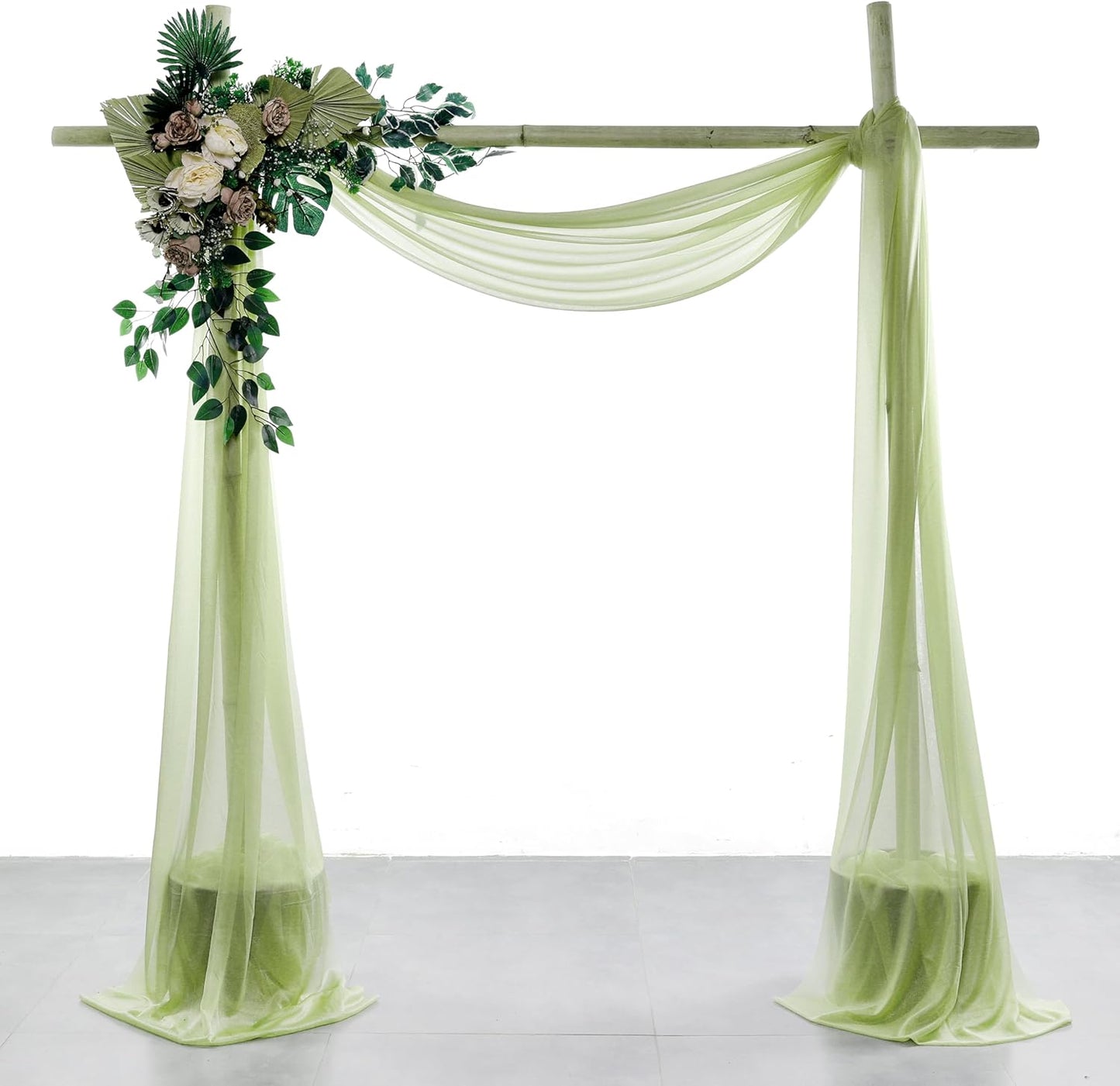 VDS Pack of 2 Panel (30 Inch X 100 Feet) Wedding Arch Draping Fabric Sheer Chiffon Fabric Drapery for Wedding Ceremony Reception Swag Backdrop Canopy Chuppah ARBO Altars Decoration (Sage Green)