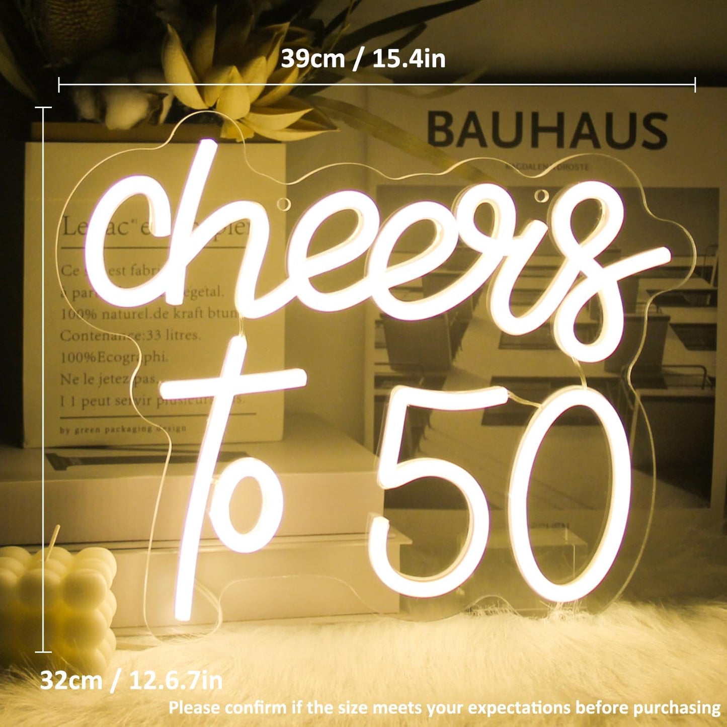 Cheers to 50 Neon Sign Happy 50th Birthday Neon Signs for Wall Decor Warm White LED Neon Light Sign Letter Neon light Cheers to 50 Years Neon Signs for Bedroom Bar Birthday Wedding Party Decor