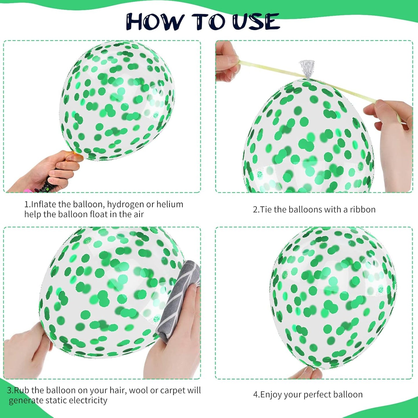 Green and Black Balloons, 50Pcs 12 Inch Green White Black Birthday Balloons, Green Confetti Balloons white Latex Balloons for Video Game Football Theme Party Baby Shower Supplies