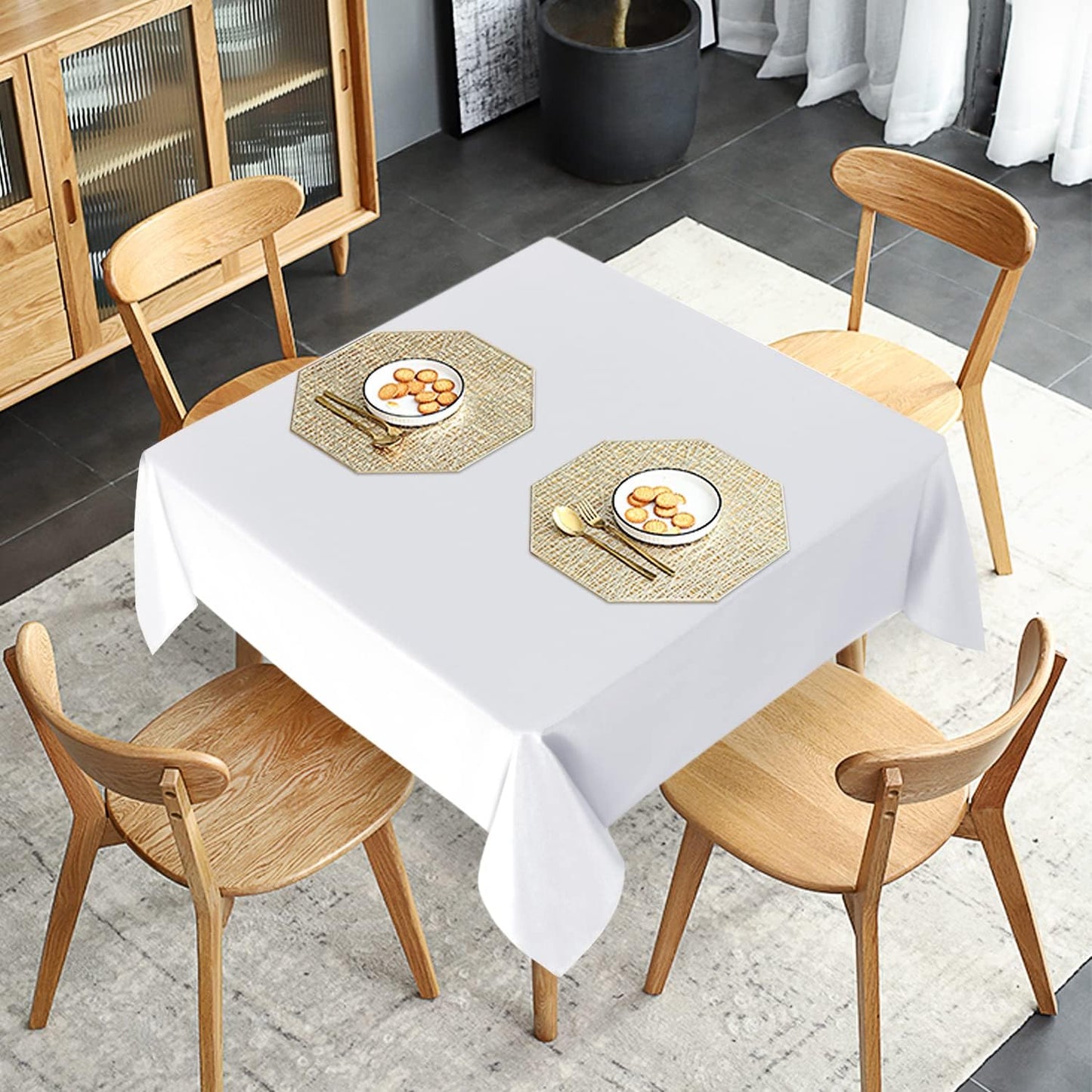 sancua 2 Pack White Tablecloth 54 x 54 Inch, Stain and Wrinkle Resistant Square Table Cloth - Washable Polyester Table Cover for Dining Tables, Buffet Parties and Camping