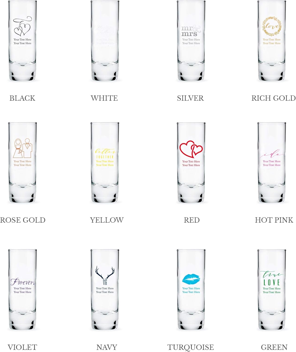 WEDDINGSTAR Personalized 2.5oz Tall Shot Glass Customizable Full Color Print - 168 pack