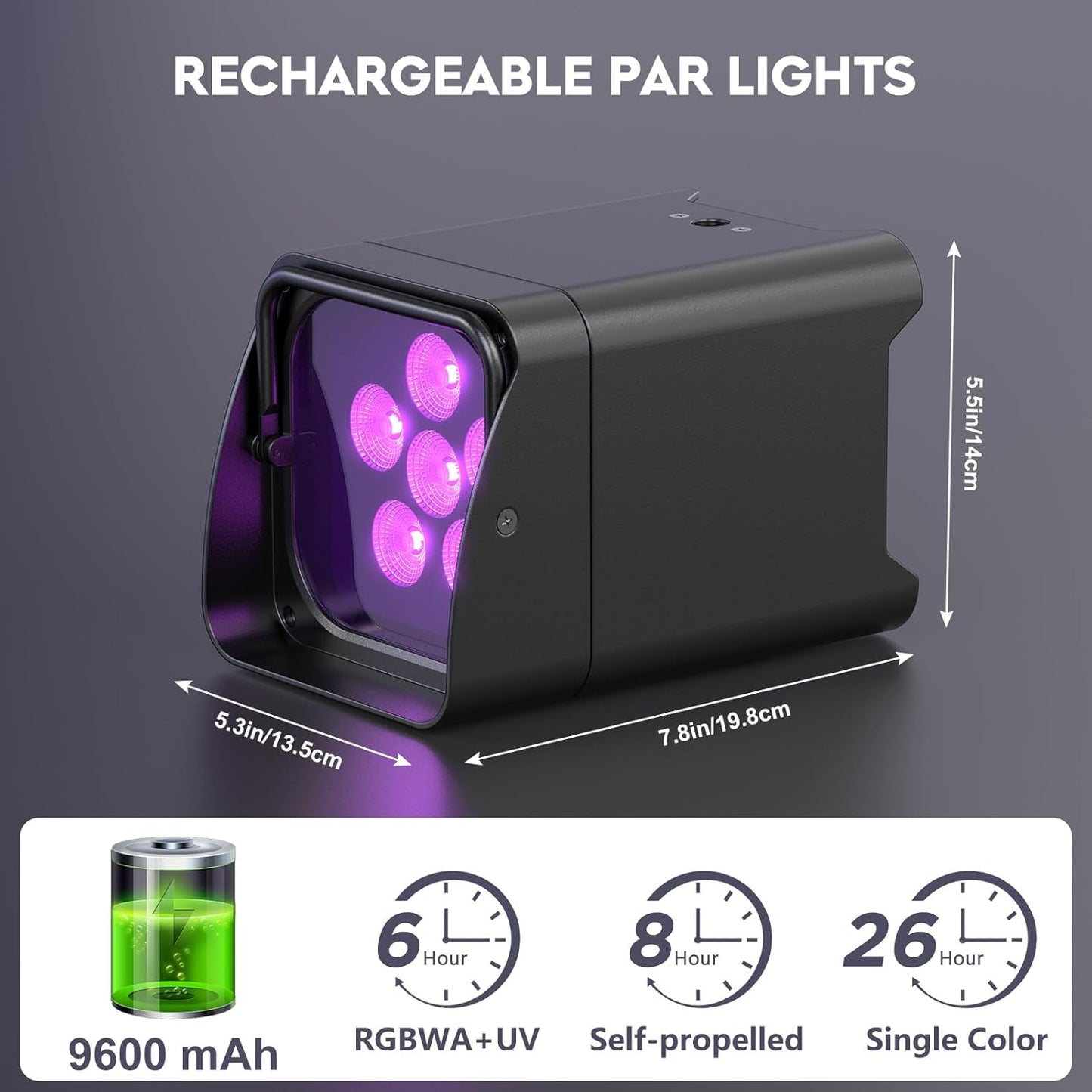 9600mAh Wireless Uplights, 6x18W RGBWA UV Rechargeable Stage Lights, APP/DMX512/Remote Controlled Par Lights, Battery Powered Uplights for Show, Party, Festival, Event， 8 Pack