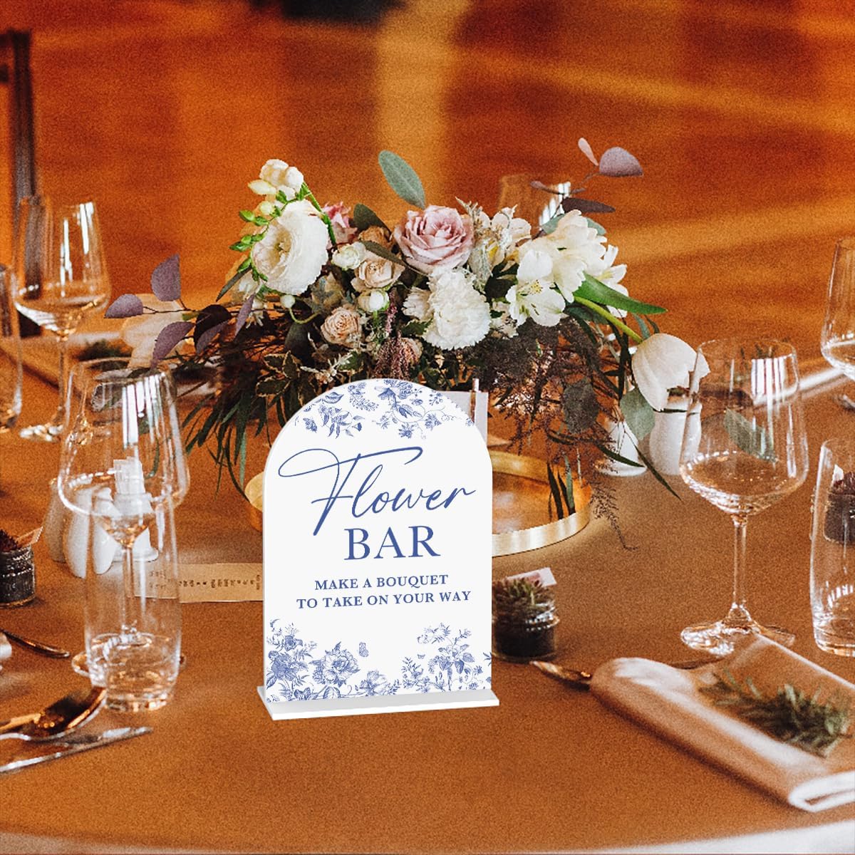 Acrylic Wedding Signs, Dusty Blue Wedding Decor, Flower Bar Desk Decor, Flower Bar Signs for Reception, Modern Calligraphy Arch Acrylic Table Top Sign for Weddings Parties Dinners (White)