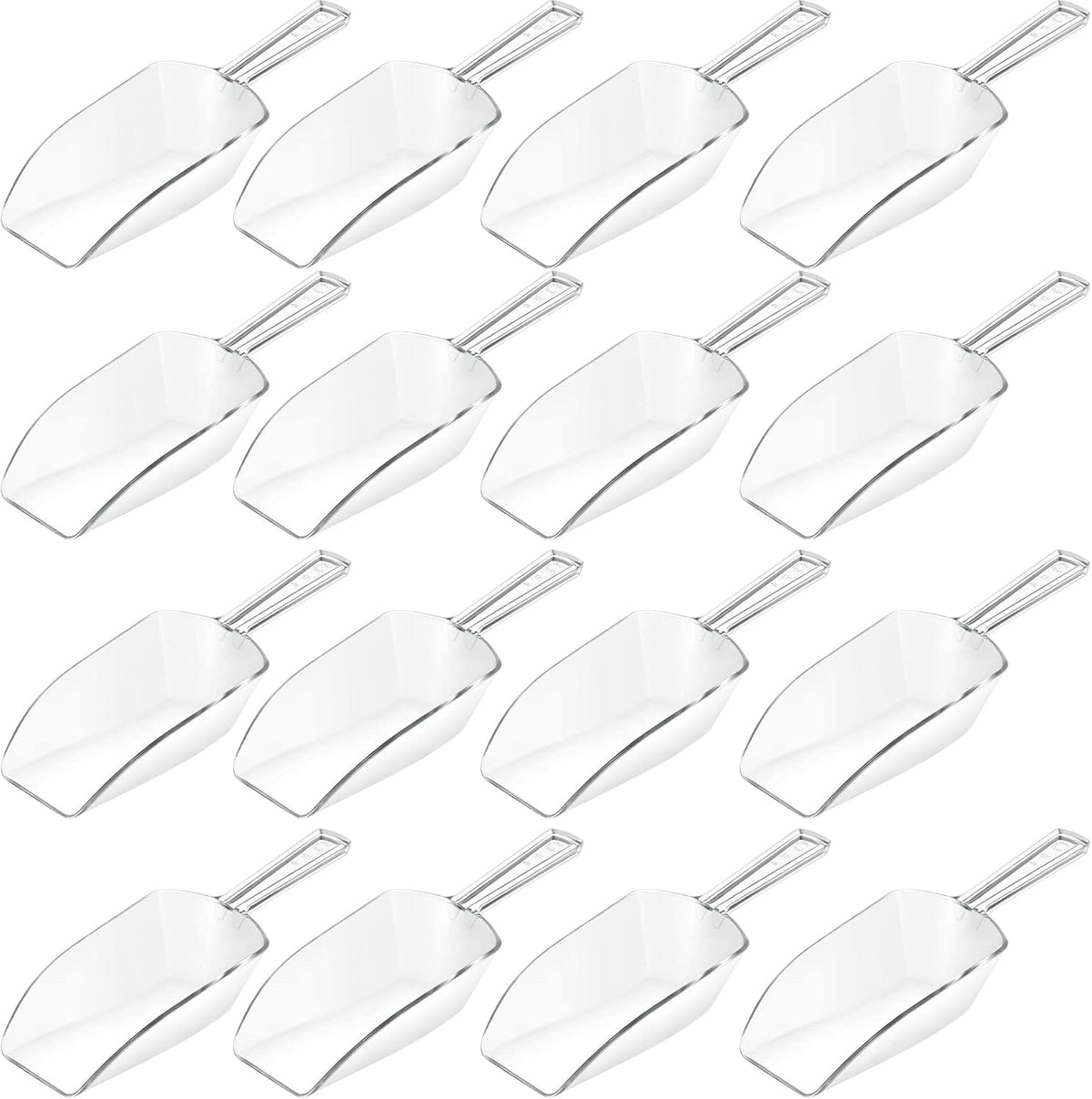 Hestya 16 Pcs Christmas Multi Purpose Clear Plastic Scoops for Candy Buffet Acrylic Kitchen Ice Food Popcorn Scoops for Protein Powders, Ice Cream, Coffee, Tea Jar (4.3 Inch)