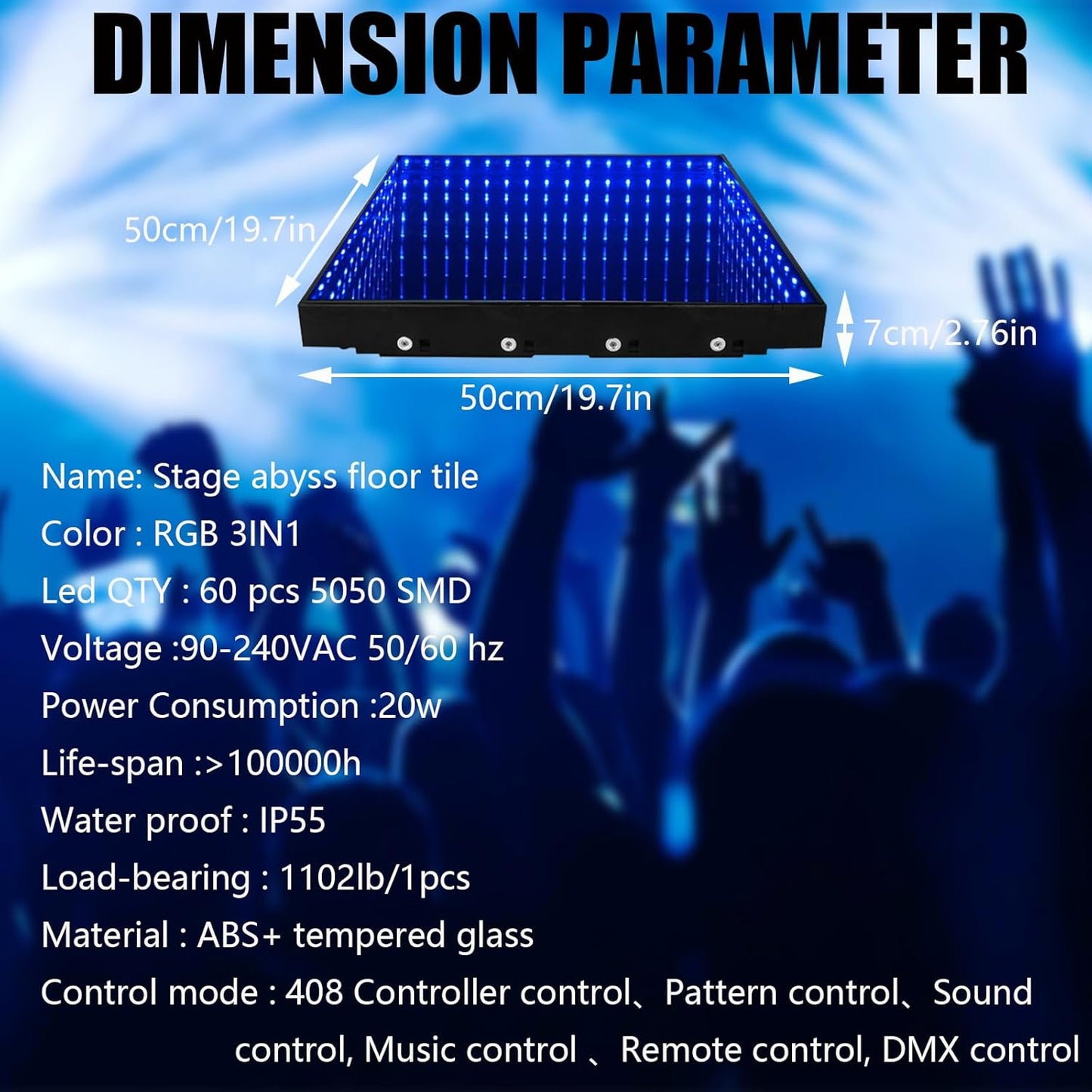 Dance Floor Stage Lights Tempered Glass Infinity Mirror Panel 3D Effect Led Dance Floor for Wedding Party Customizable (3D-Magnetic, 25PCS(8.2FTX8.2FT))