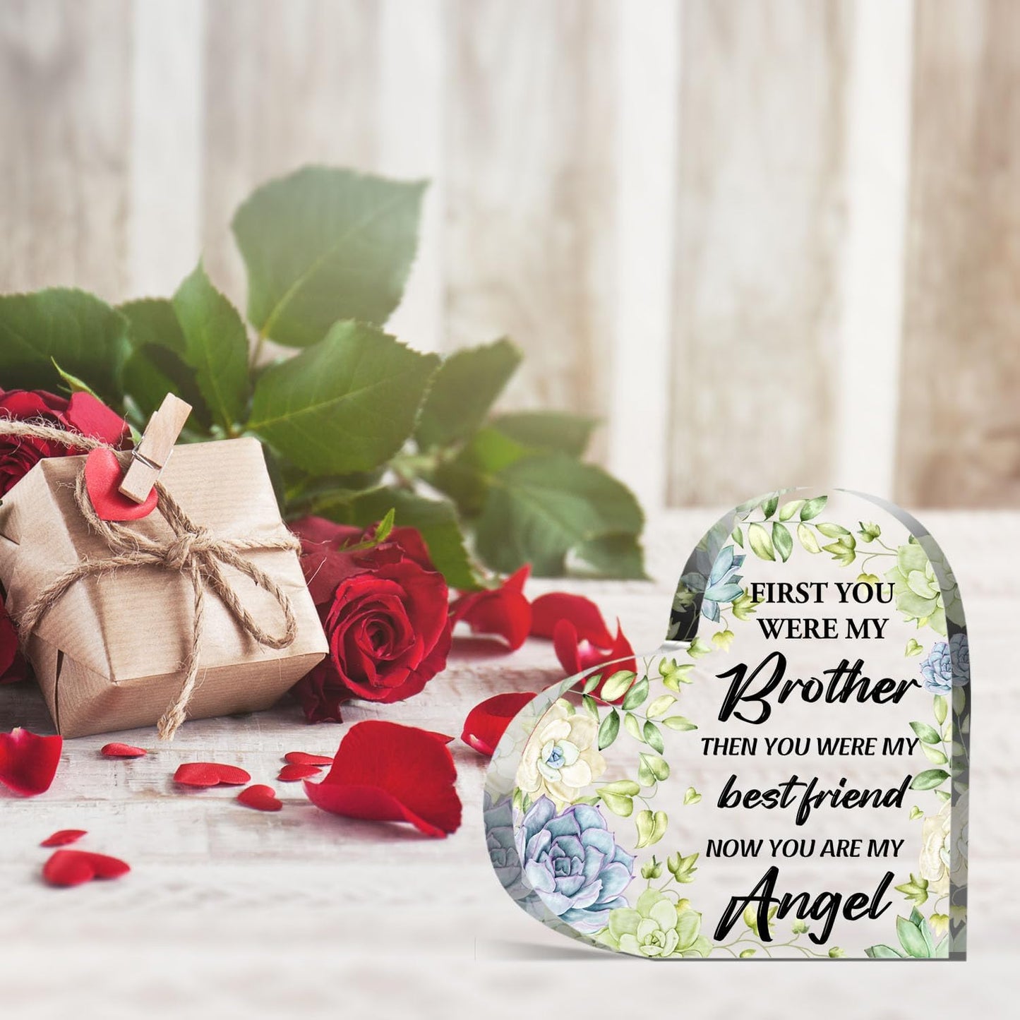 Sympathy Gifts for Loss of Brother, Memorial Gifts for Friends Man Male, In Memory of Brother Acrylic Heart Plaque, Bereavement Condolences Grief Gifts, Funeral Remembrance Decor Ornament Sign