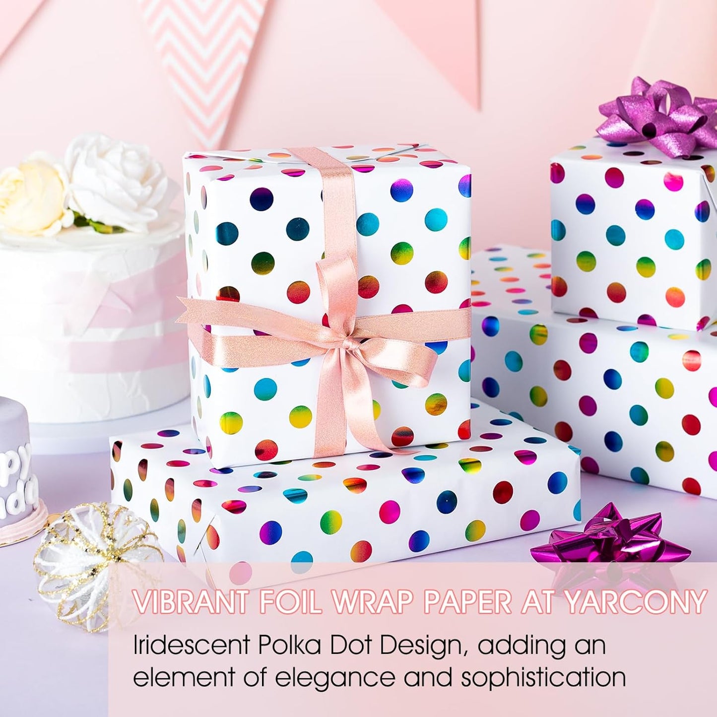 Yarcony Colorful Polka Dot Wrapping Paper,Gift Wrapping Paper, Rainbow Polka-Dot Gift Wrap for Present Packaing, Boy Girl Birthday, Party, Holiday,Christmas and Celebrations(17 Inch X 16.5 Feet)
