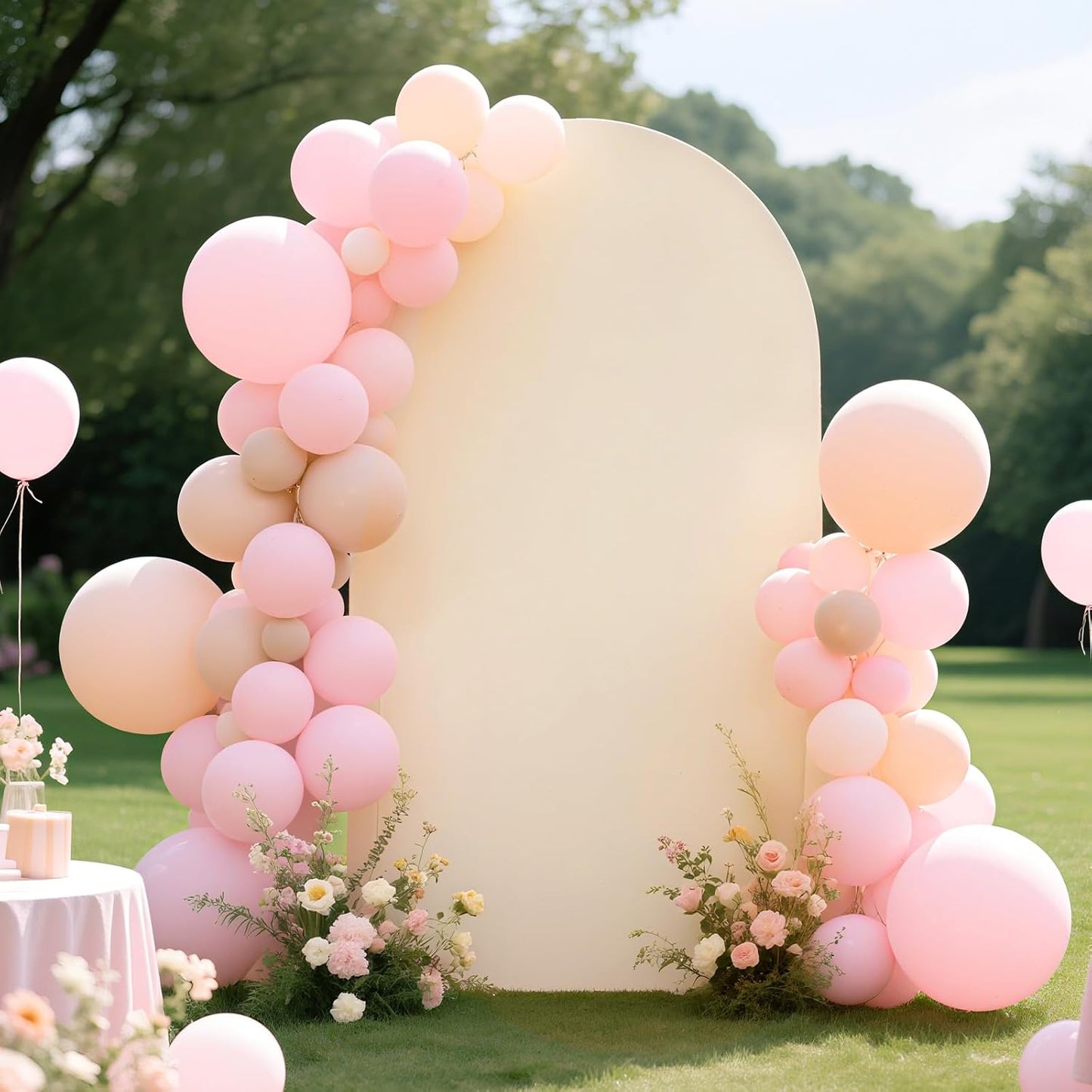 Ledido Wedding Arch Backdrop Cover 7.2FT Arch Covers Fitted Stretchy Spandex Round Top Stand Backdrop Cover for Wedding Banquet Ceremony Birthday Party Baby Shower Event Decoration,Beige