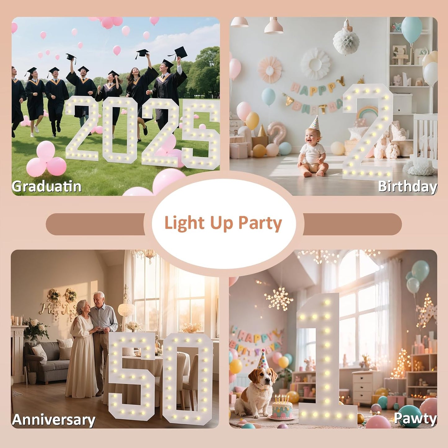LOBOOM 4FT Light Up Numbers, Marquee Numbers 4 Feet Tall Giant Number 21 Mosaic Big Number Sign for 21th Birthday Party Backdrop Anniversary Decorations, Pre-Cut Large Frame 21