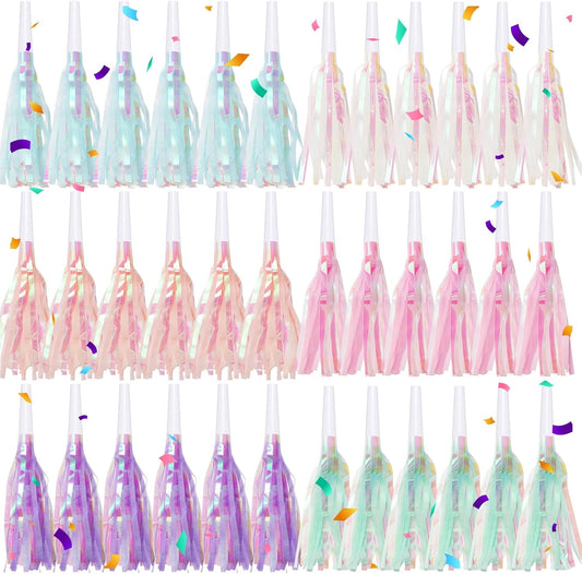 36 pcs Party Blowers, Noise Makers Glitter Metallic Fringed Party Horns for Birthday Blow Horns Graduation Sporting Party Favors Supplies