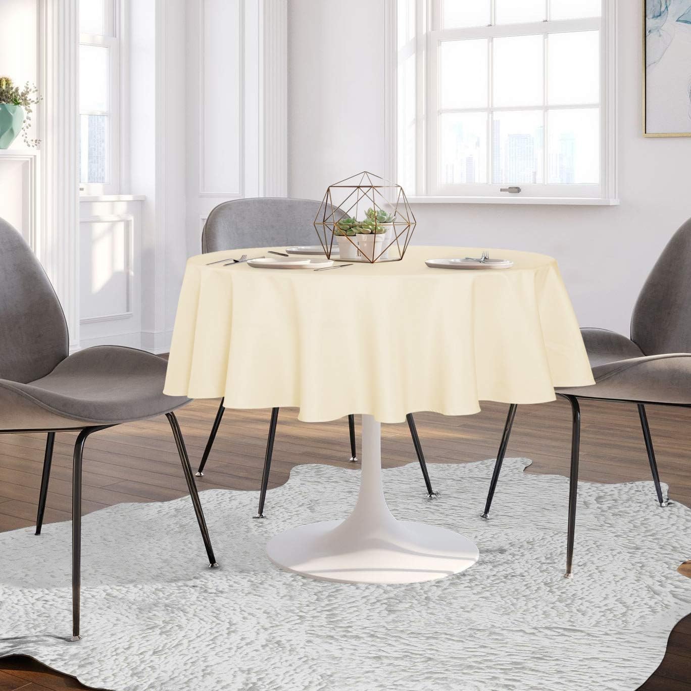 sancua 70 Inch Round Tablecloth (Fits 24-58 Inch Tables), Water Resistant Spill Proof Washable Polyester Table Cloth Decorative Fabric Table Cover for Dining, Buffet Parties and Camping, Beige