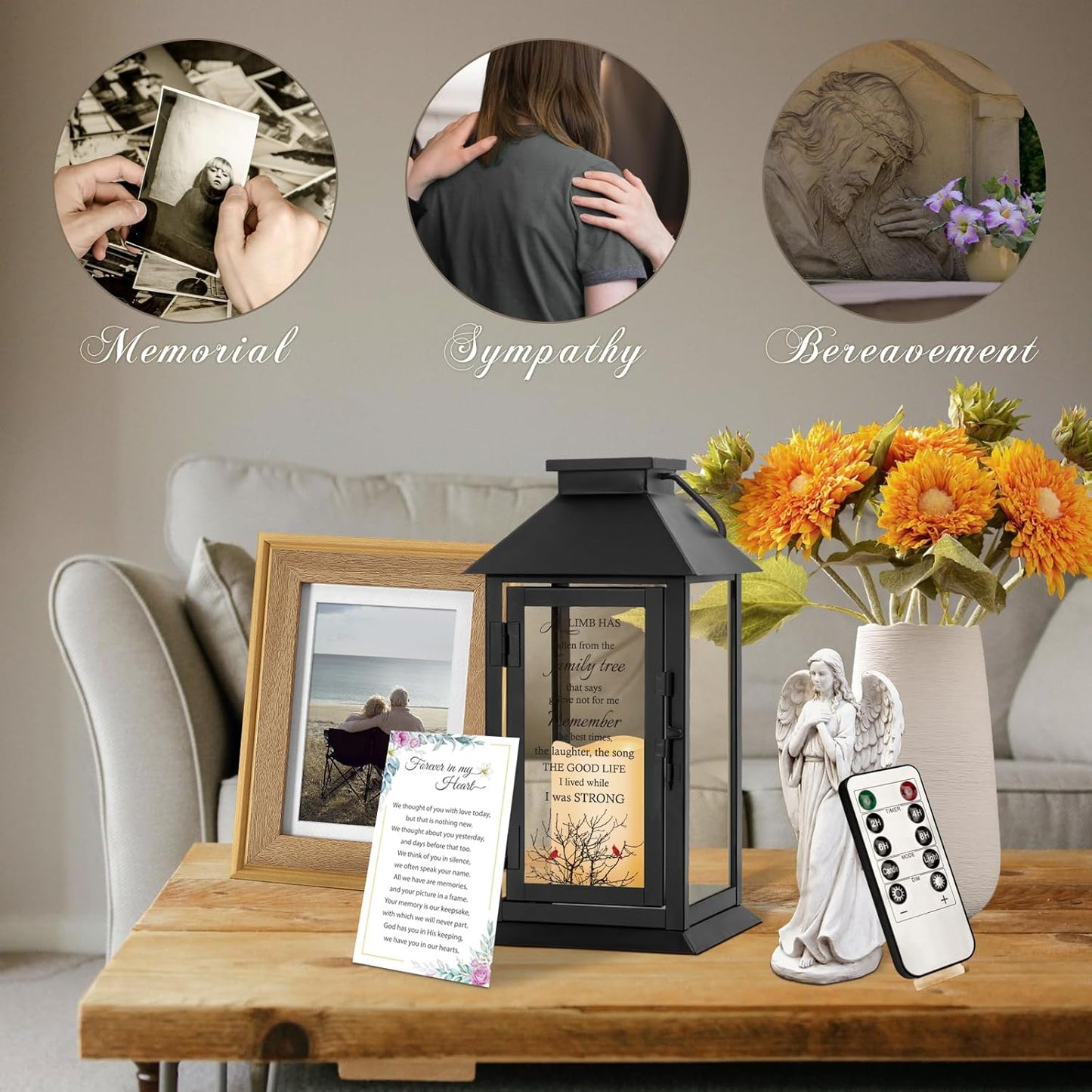 Memorial Lantern Bereavement Gifts in Memory of Loved One Remembrance Sympathy Gifts for Loss of Mother or Father with LED Candle and Remote