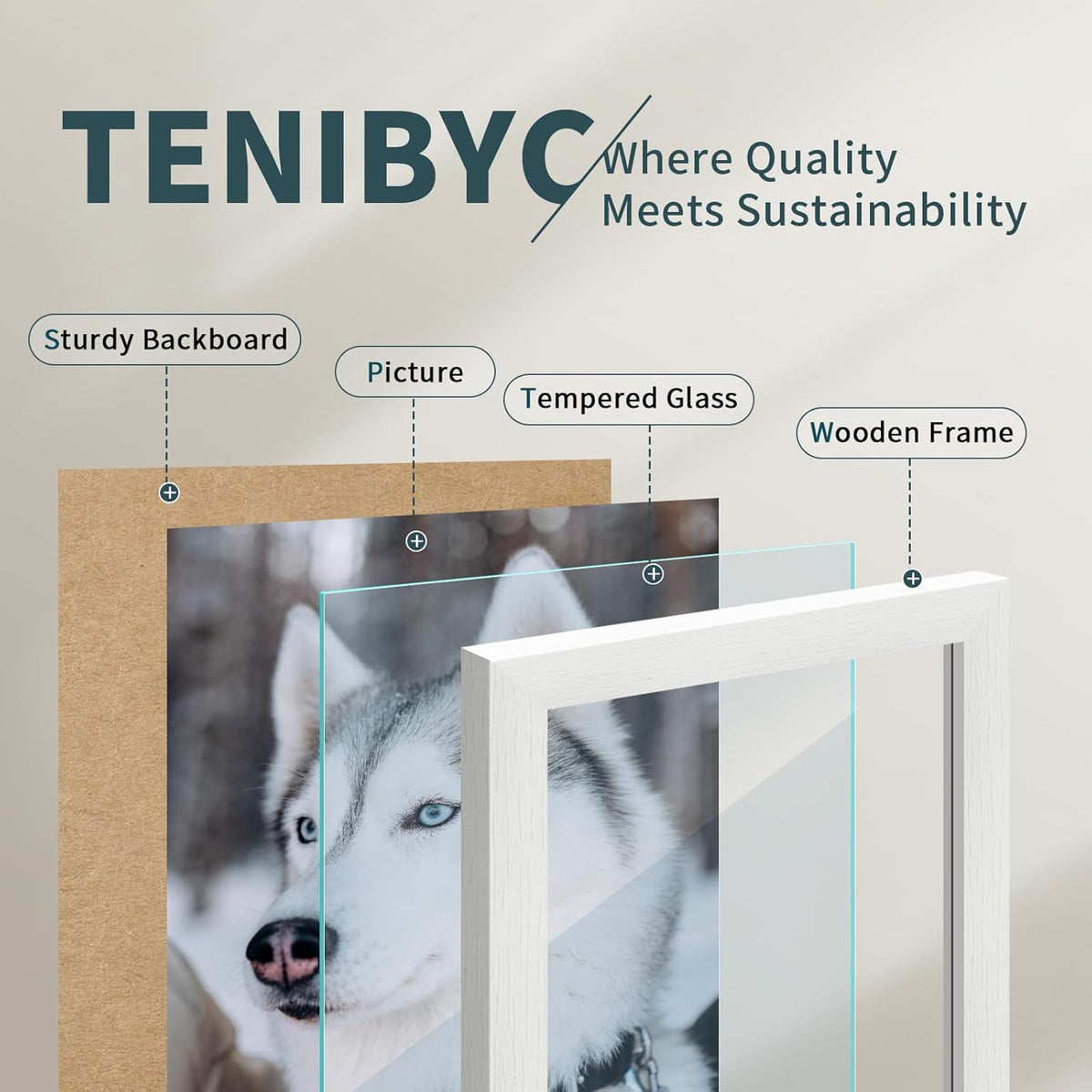 8x10 Picture Frame Set - 3 Pack, Textured White Solid Wood, HD Tempered Glass, Gallery Photo Frame, Table or Wall Display