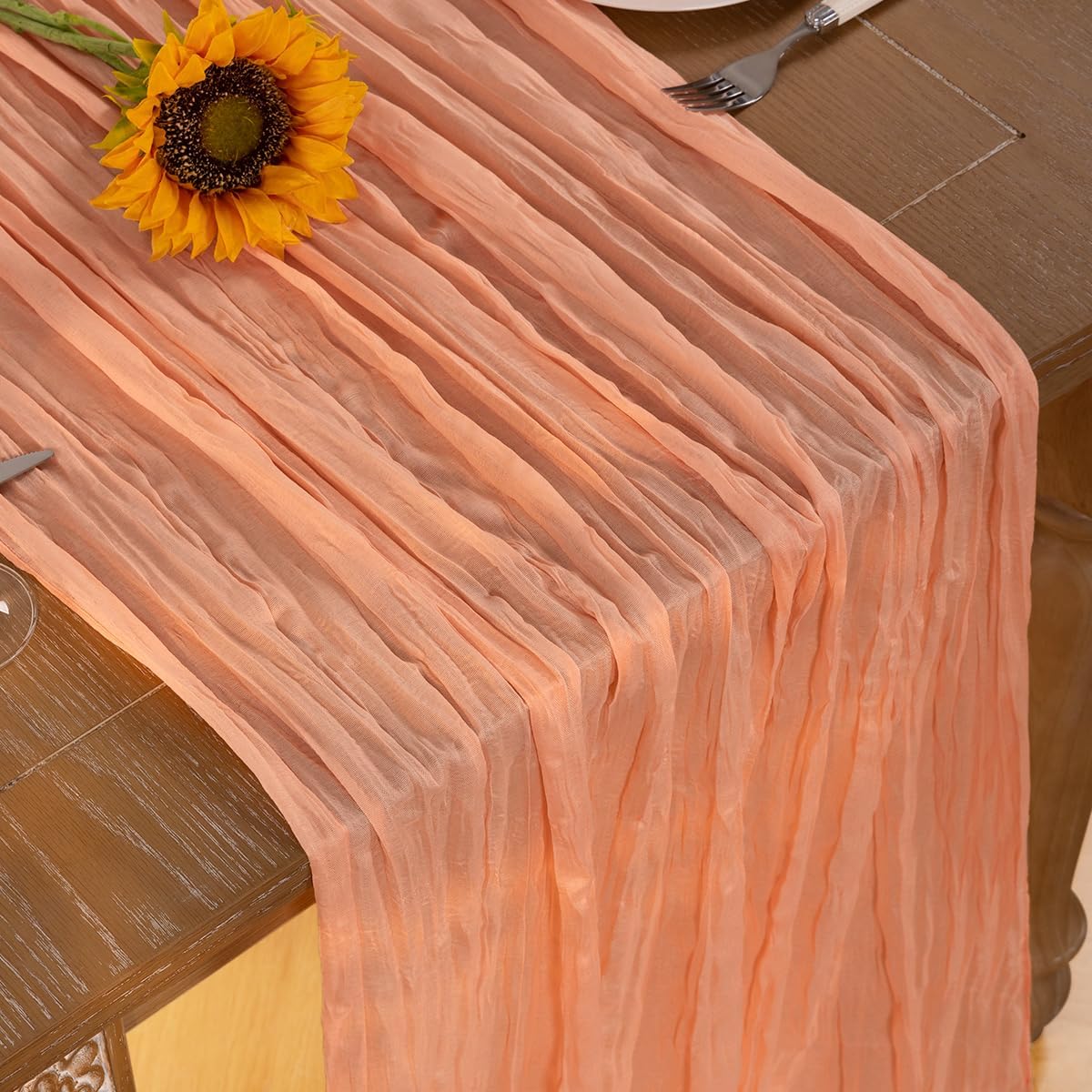 Peach Cheesecloth Table Runner Fall Table Runner Boho Gauze 120 Inches Cheese Cloth Fall Table Decorations for Sweet Little Peach Baby Shower Decor Wedding Bridal Thanksgiving Party
