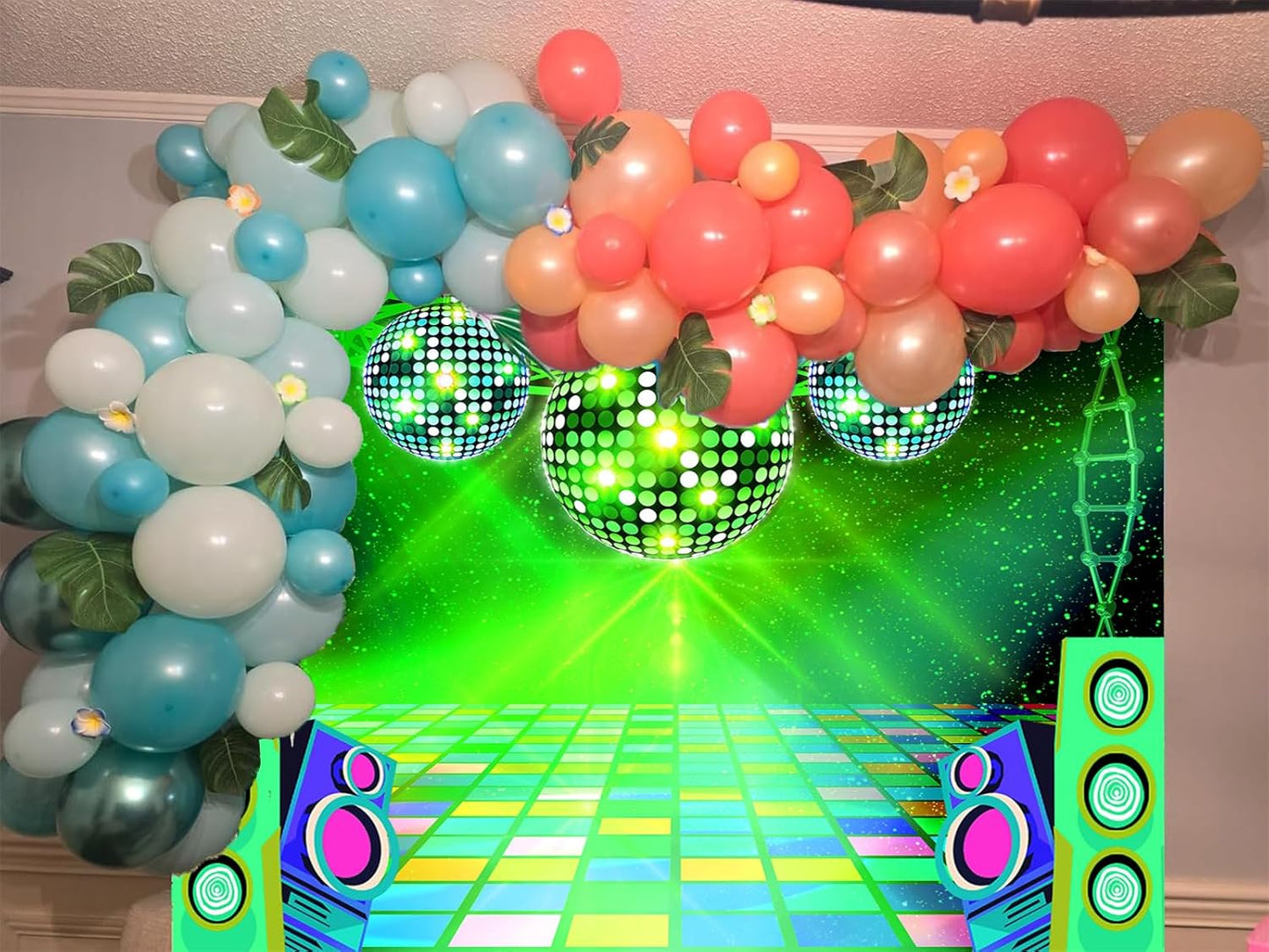 Dance Party Backdrop Retro 80s 90s Theme Stage Dance Ball Music Birthday Party Decoration DJ Photography Background 5 x 3 ft for Baby Shower Picture Photo Shoot Polyester Fabric, Red