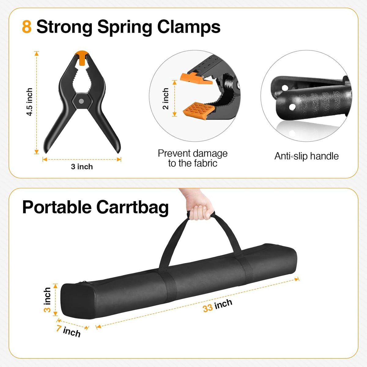 Backdrop Stand, 10x7ft(WxH) Photo Background Stand Adjustable Support Kit with 2 Crossbars, 8 Backdrop Clamps, 2 Sandbags and Carrying Bag for Parties Photography Wedding Decoration