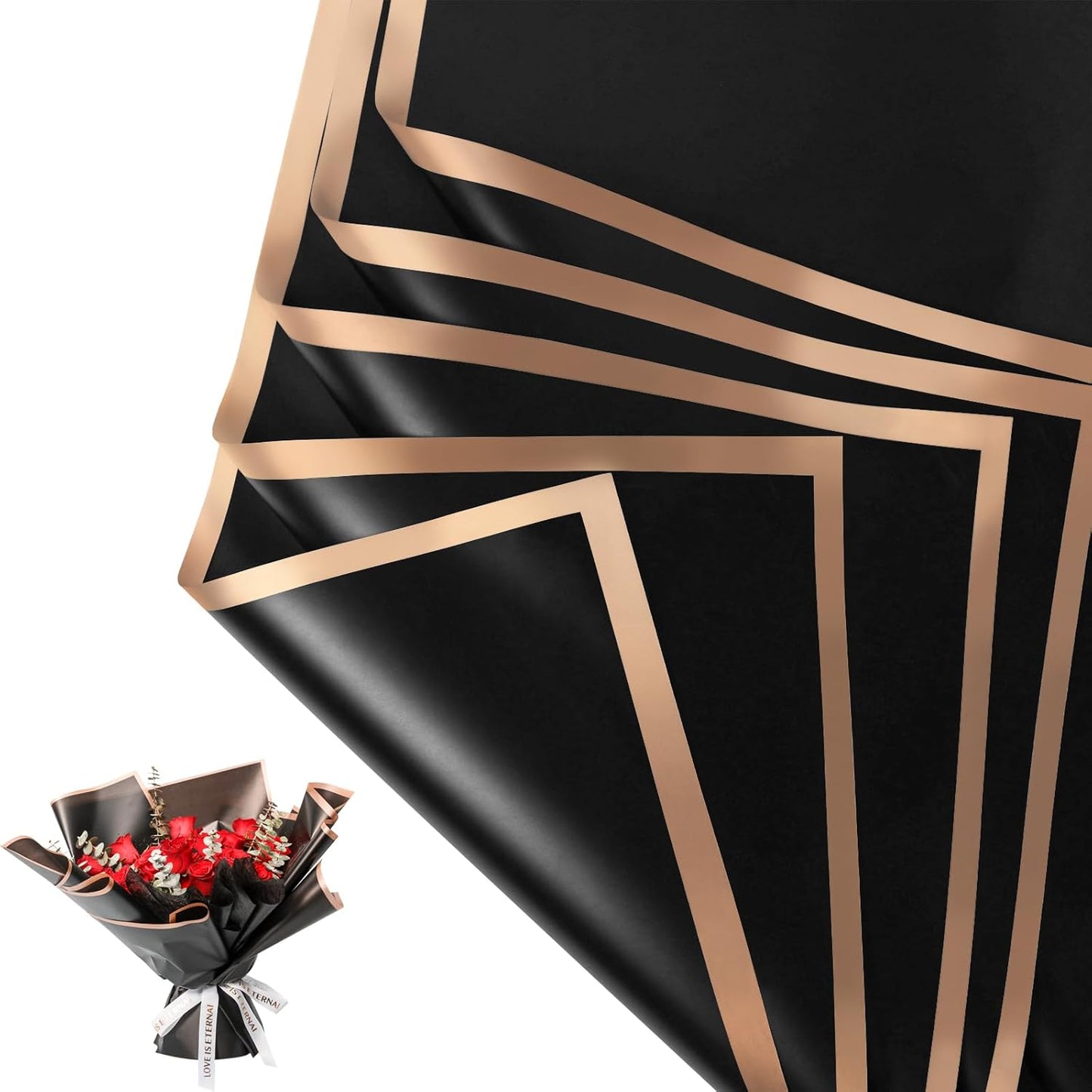 NESCCI 20 Sheets Flower Wrapping Paper - Waterproof Floral Bouquet Wrapping Paper, Florist Supplies Packaging Paper for Wedding Birthday Gift DIY (Black)