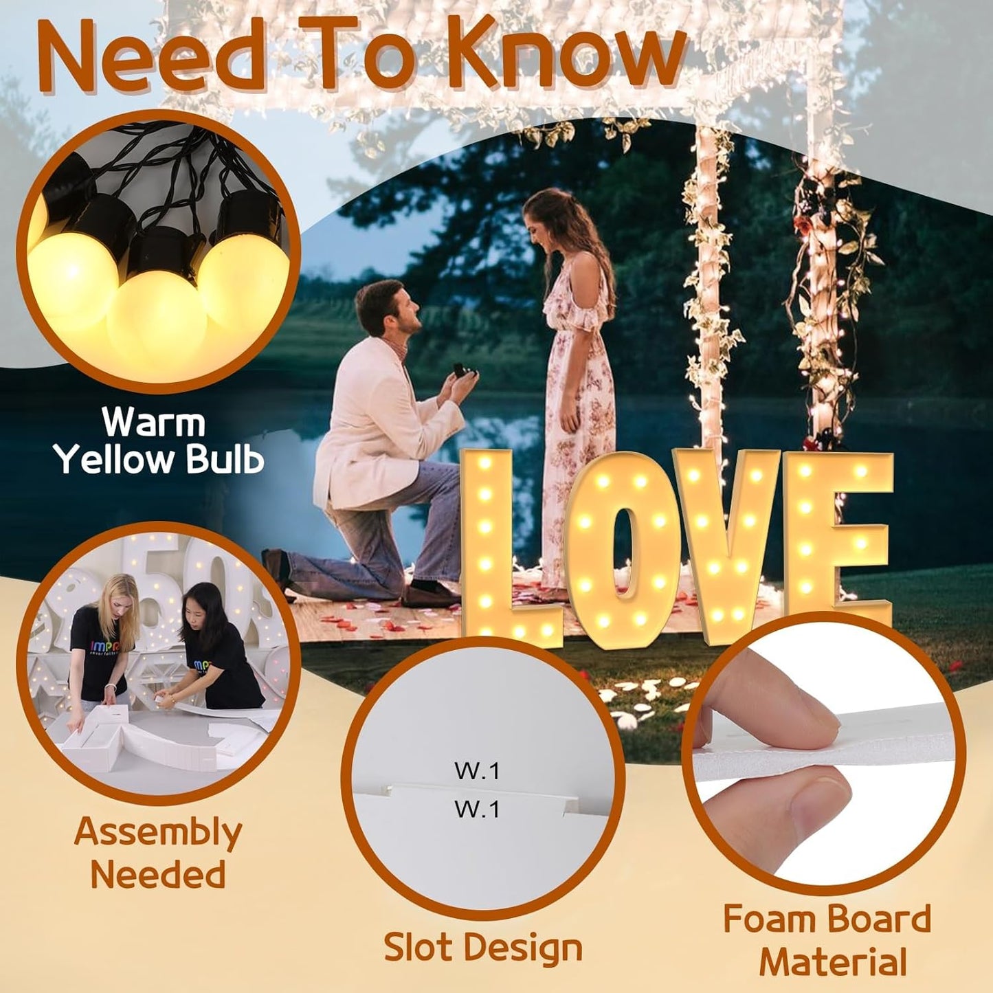 imprsv Marquee Light Up Letters, 4FT Mosaic Letters with Light for Baby Shower Graduation Party Decor, Large W for Engagement Wedding Party Decorations (Need to Assemble)