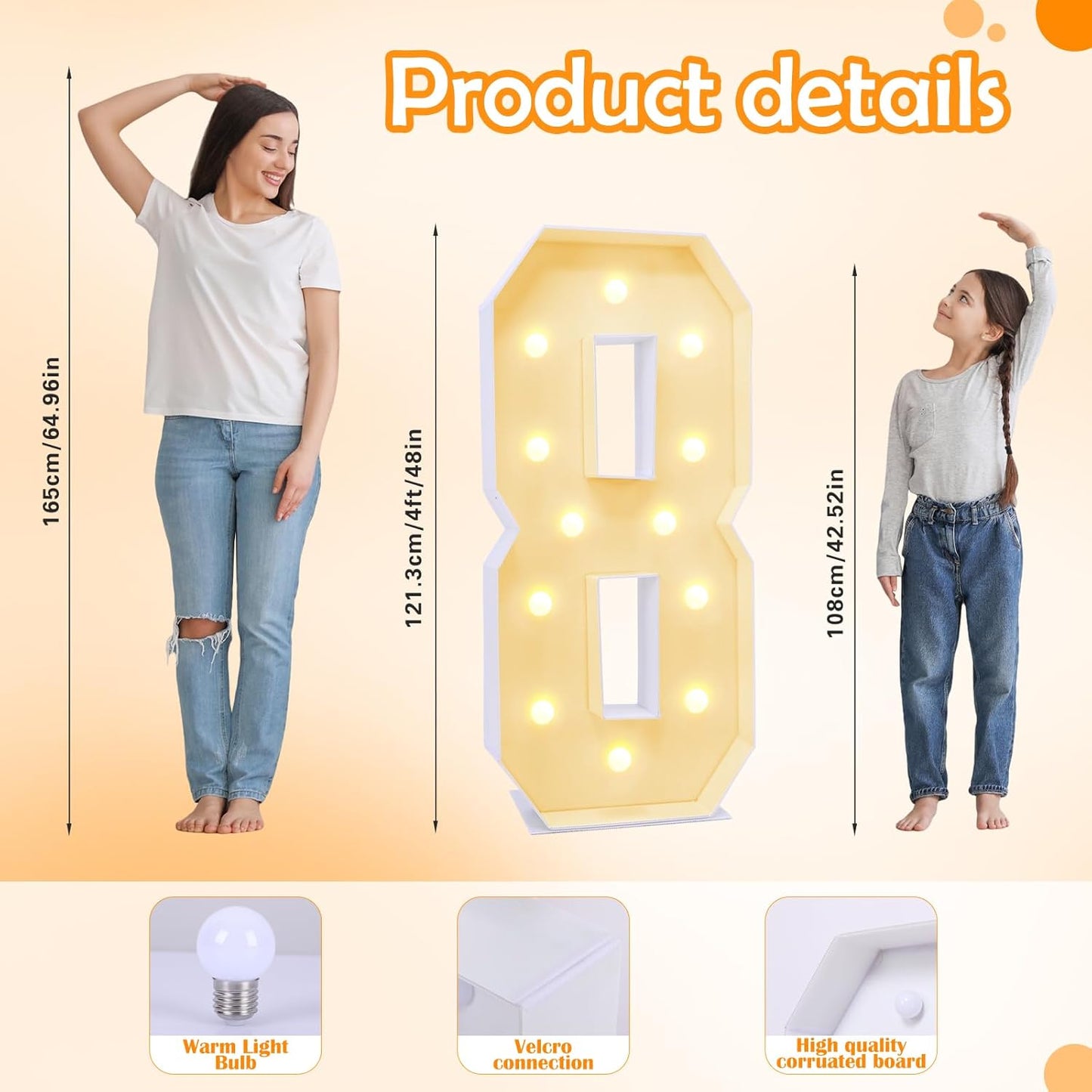 4ft Marquee for Numbers, Multifunctional Marquee for Numbers 4 Feet Tall, Mosaic Numbers for Balloons, Light up Numbers for Party Decorations, Birthday, Anniversary Party Decor (Number 8)