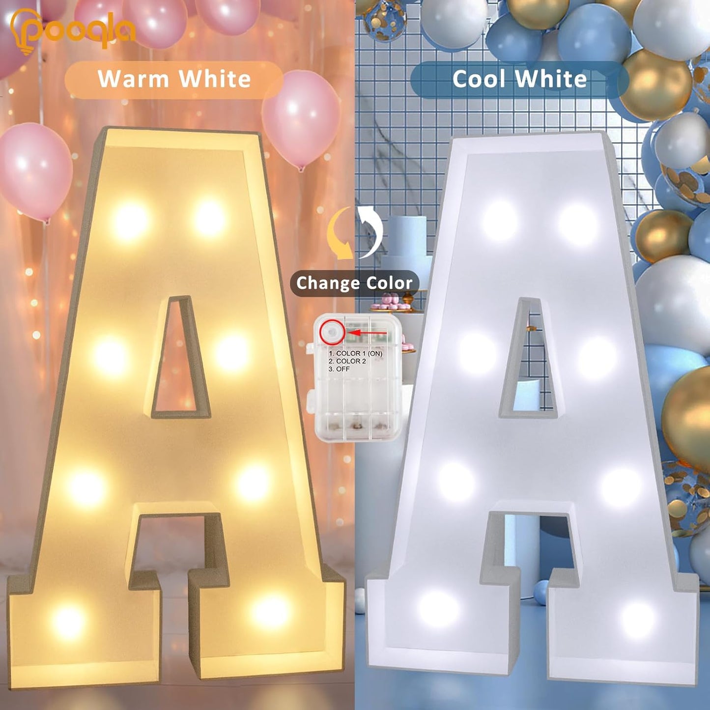 Pooqla 3FT Marquee Light Up Letters, Cool White and Warm White LED Big Mosaic Marquee Letters 3 Feet, Giant Letter Sign for Balloons Birthday Anniversary Wedding Party Decoration, Letter V
