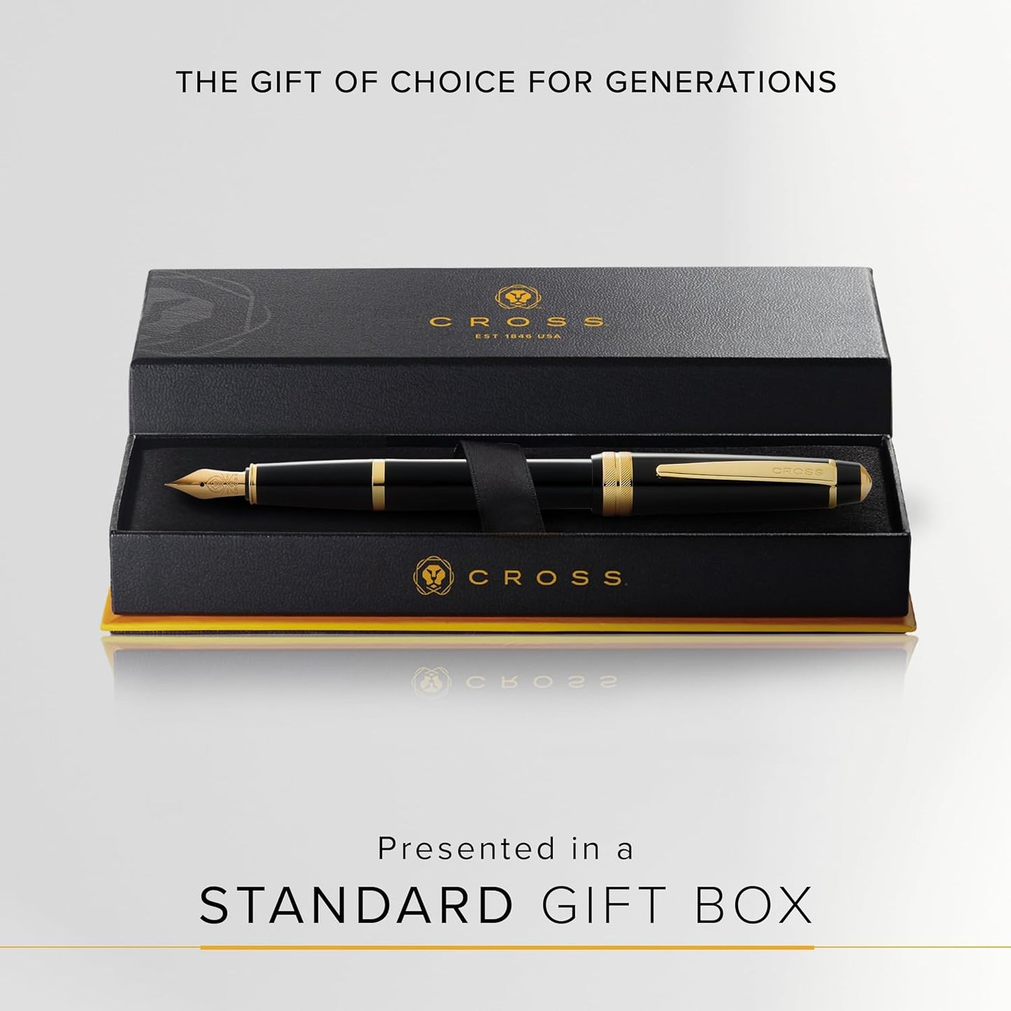 Cross Bailey Light Refillable Fountain Presented in a Everyday Gift Box - Medium Point, Black Ink, Polished Black