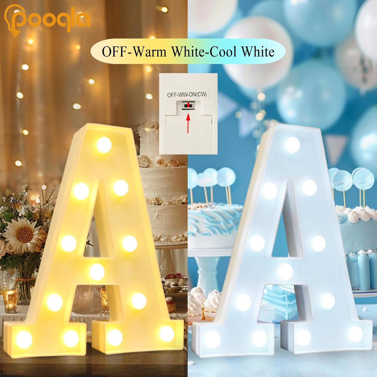 Pooqla LED Marquee Letter Lights, Warm White and Cool White Decorative Lighted Letters, Light Up Alphabet Letters for Boys Girls, Party, Wedding, Bar, Night Light, Birthday Decoration, Letter H