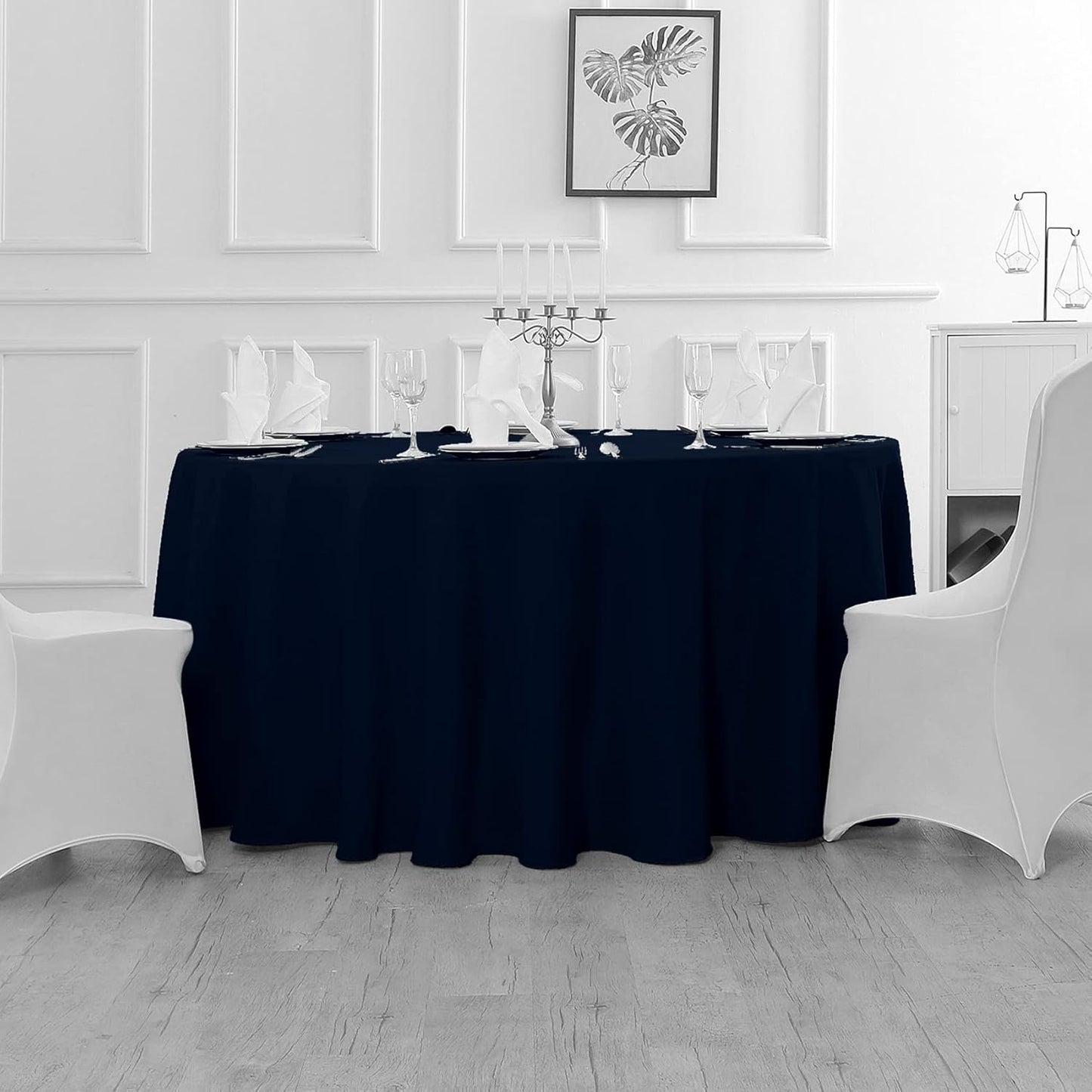 Fokitut 2 Pack Waterproof Round Tablecloth, 60 Inch, Stain Resistant and Wrinkle Polyester Table Cloth, Fabric Table Cover for Kitchen Dining, Wedding, Party, Holiday Dinner-Navy