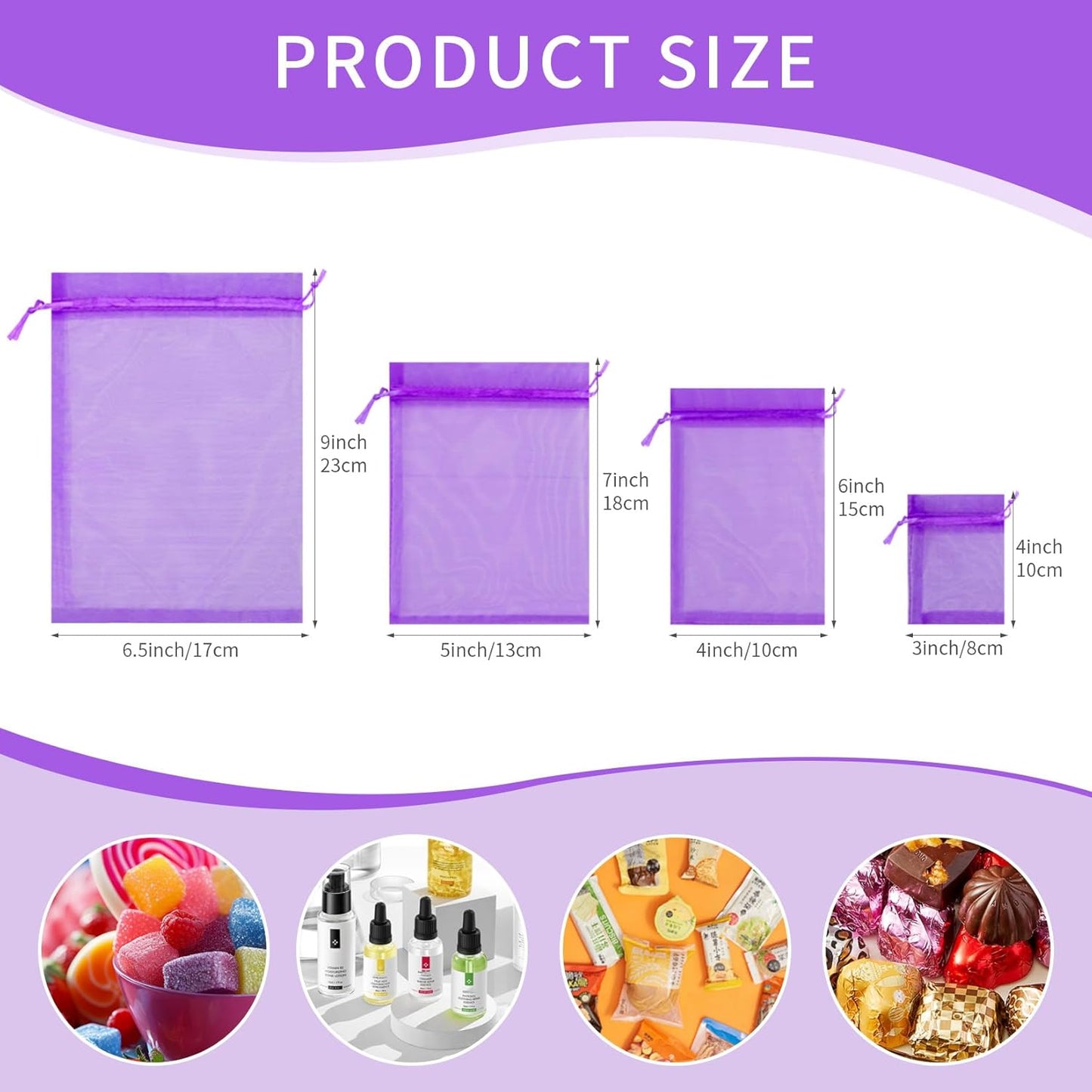 Organza Bags 6x9 Inch, 50 Pcs Premium Mesh Gift Mesh Bags Drawstring for Sachet Jewelry Party Favor (Purple)
