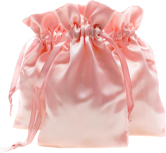 4" x 6" Pink Champagne Satin Gift Bags, Jewelry Bags, Wedding Favor Drawstring Baby Shower Christmas 50 per Pack