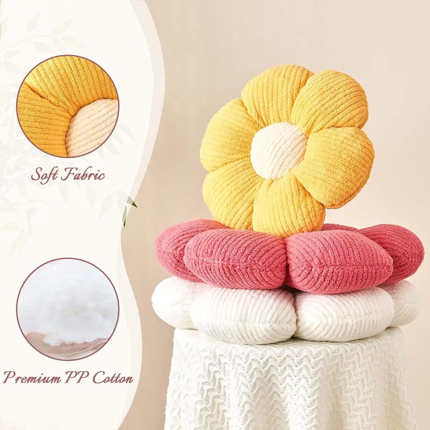 Flower Throw Pillow, Soft White Green 17.7" Shaped Floor Pillow for Home Decor, Cute Aesthetic Plush Decorative Pillows for Bed, Sofa, Couch