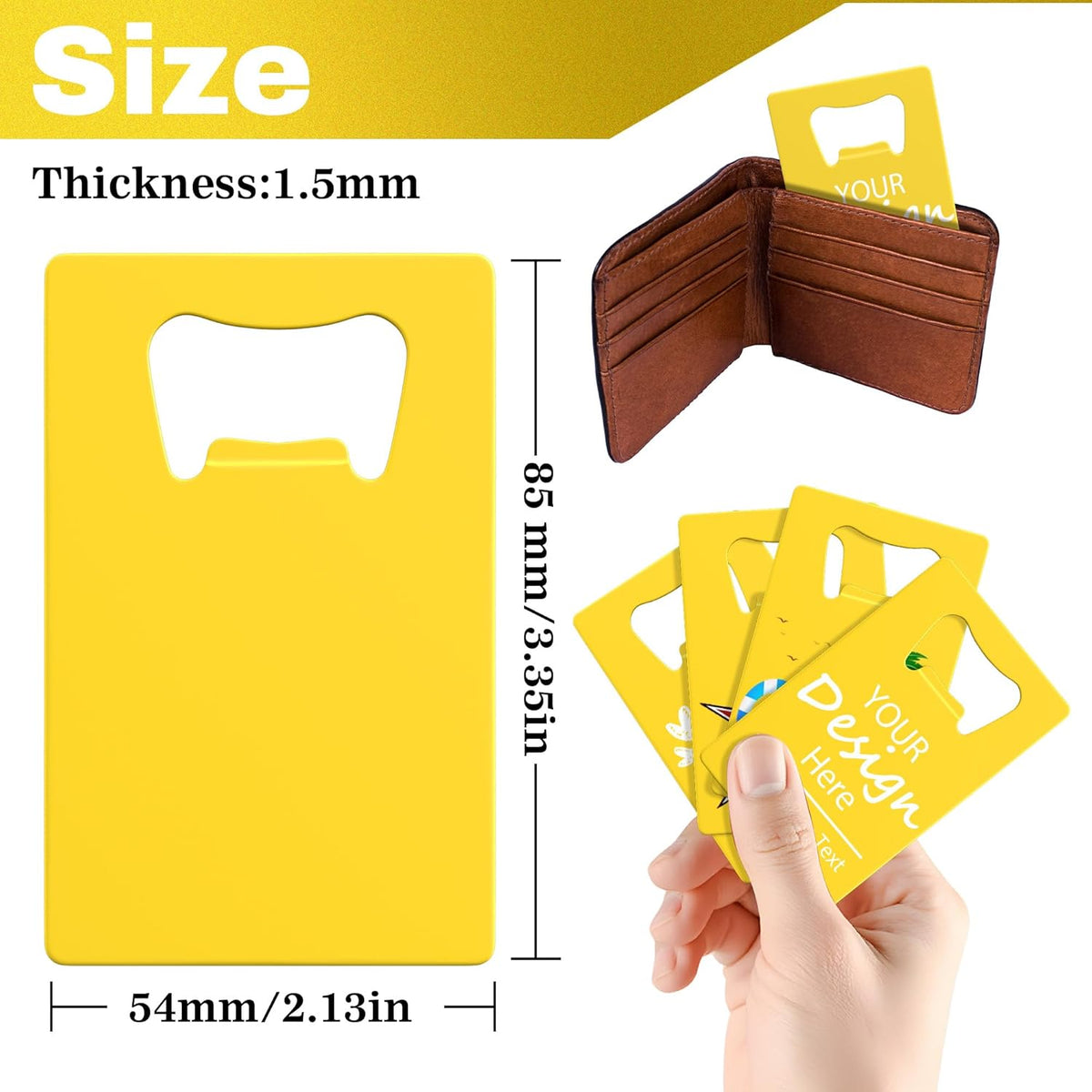 Personalized Credit Card Bottle Opener, Custom Stainless Steel Beer Bottle Opener, Upload Your Name/LOGO/Text, for Wedding Favors, Brewery, Bar, Anniversaries, Party (Yellow)