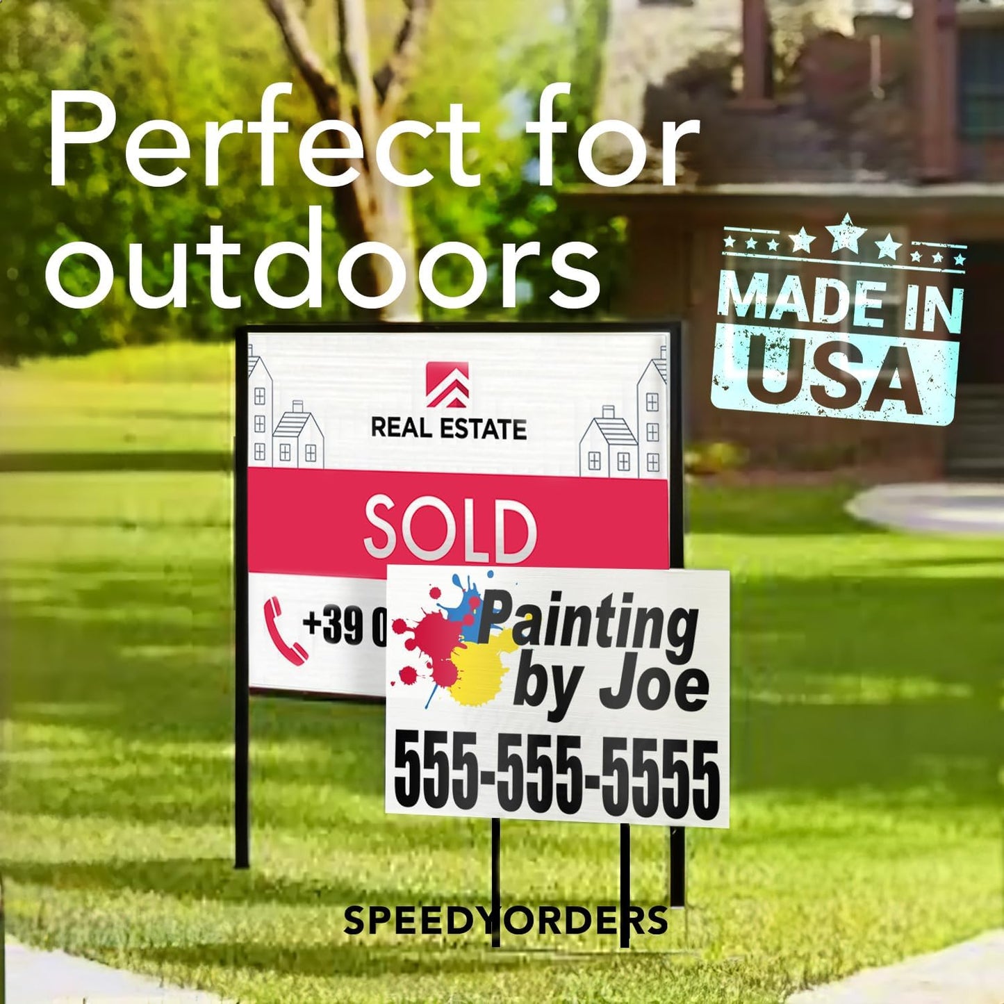 SPEEDYORDERS Custom Aluminum Business Sign, Rustic Modern Style, Brown, 36x24 Inches, Landscape/Portrait Orientation, Wall Mount, Office/Entrance/Exit/Instruction/Warning/Promotional Uses