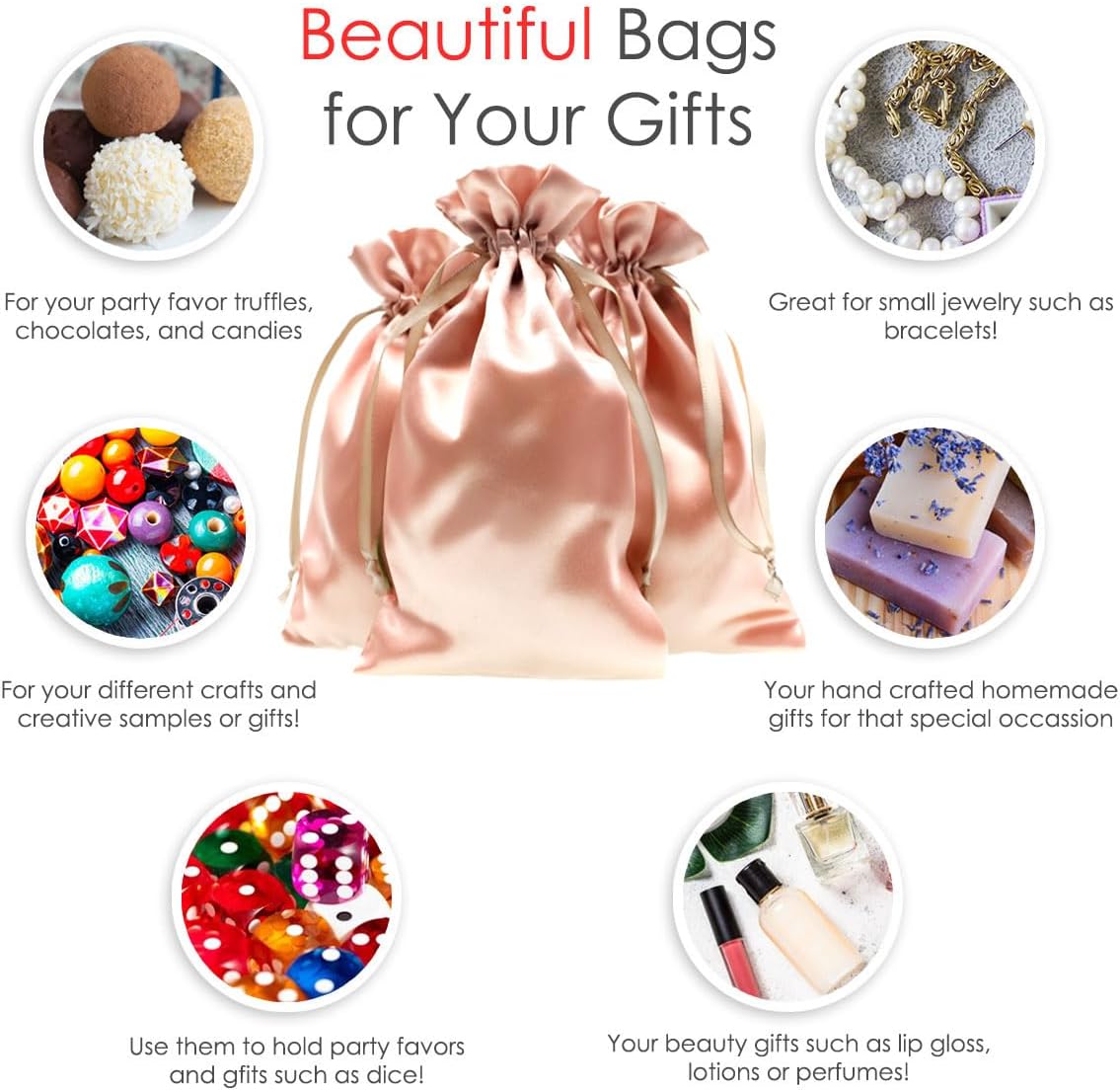 6" x 9" Rose Gold Satin Gift Bags, Jewelry Bags, Wedding Favor Drawstring Bags Baby Shower Christmas Gift Bags 50 per Pack
