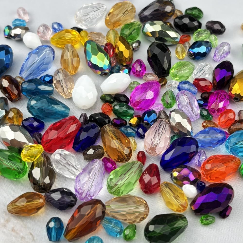 100pcs 8x12mm Teardrop Crystal Glass Beads for Jewelry Making, Faceted Vertical Hole Teardrop Glass Spacer Beads for Wind Chimes Bracelet Earring Necklace DIY Craft(Peacock Green)